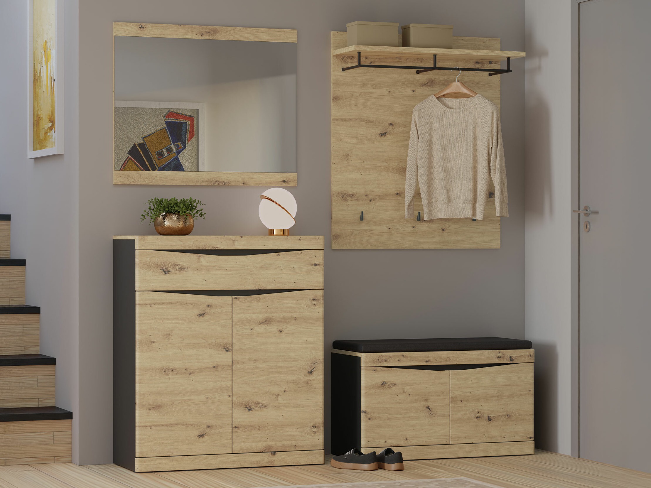 Flurgarnitur Venlori 119 (Artisan Eichenholzoptik + Anthrazit)
