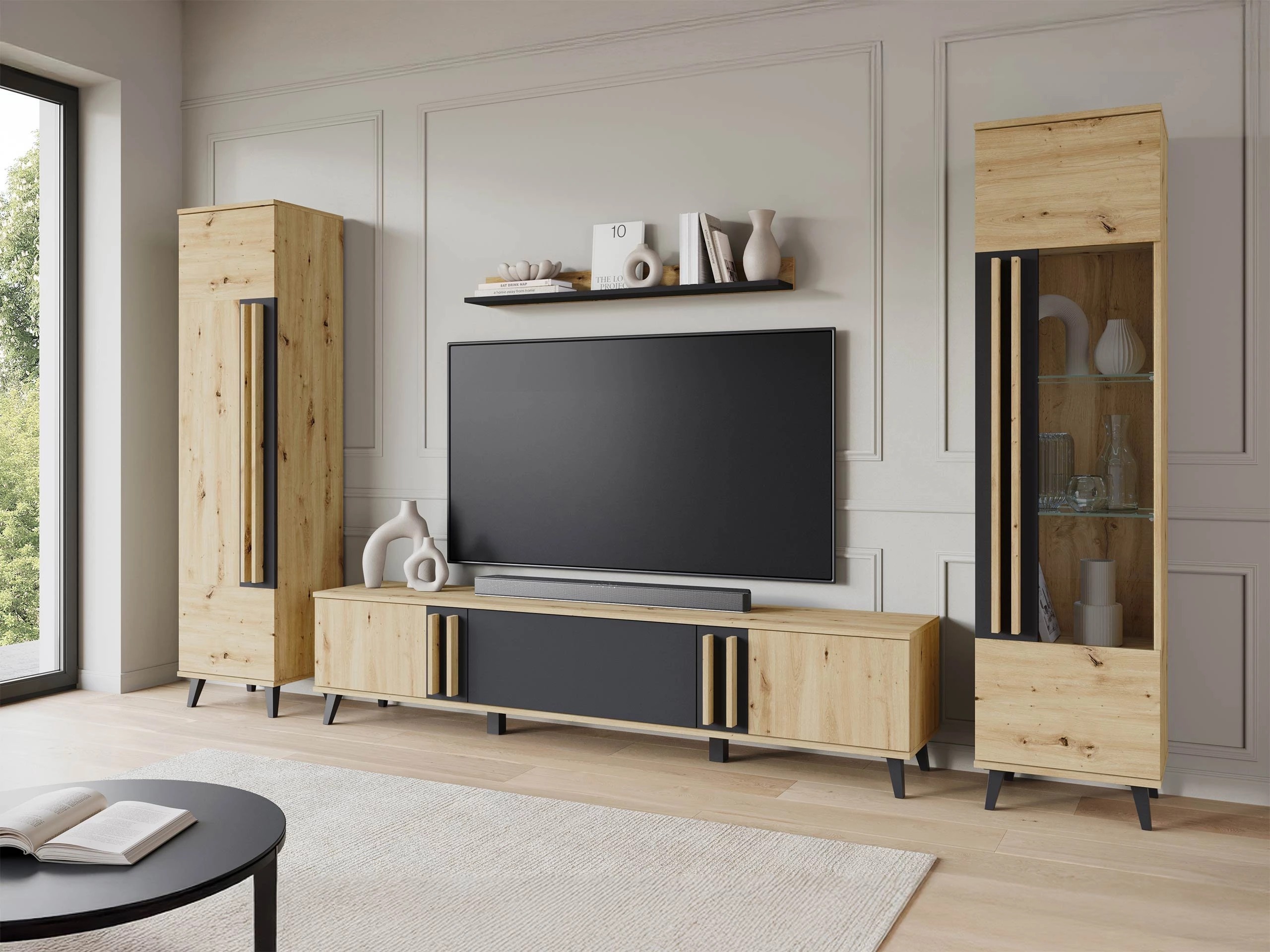 Wohnzimmer-Sets Facetor II (Artisan Eichenholzoptik + Graphit)