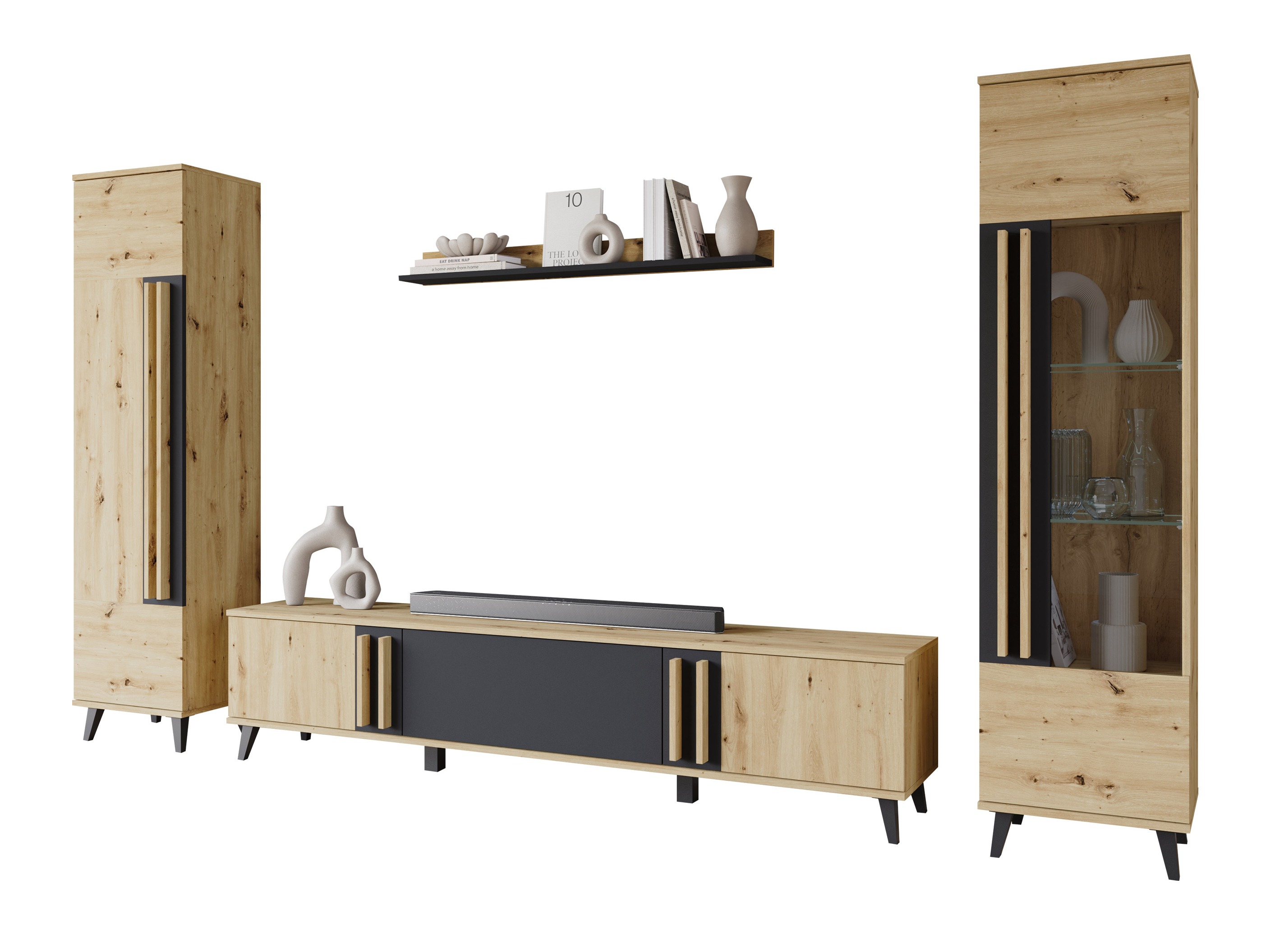 Wohnzimmer-Sets Facetor II (Artisan Eichenholzoptik + Graphit)