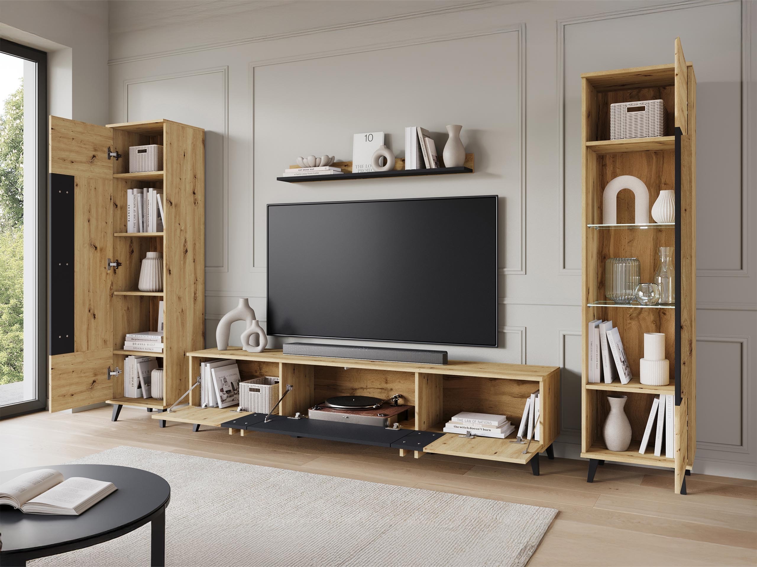 Wohnzimmer-Sets Facetor II (Artisan Eichenholzoptik + Graphit)