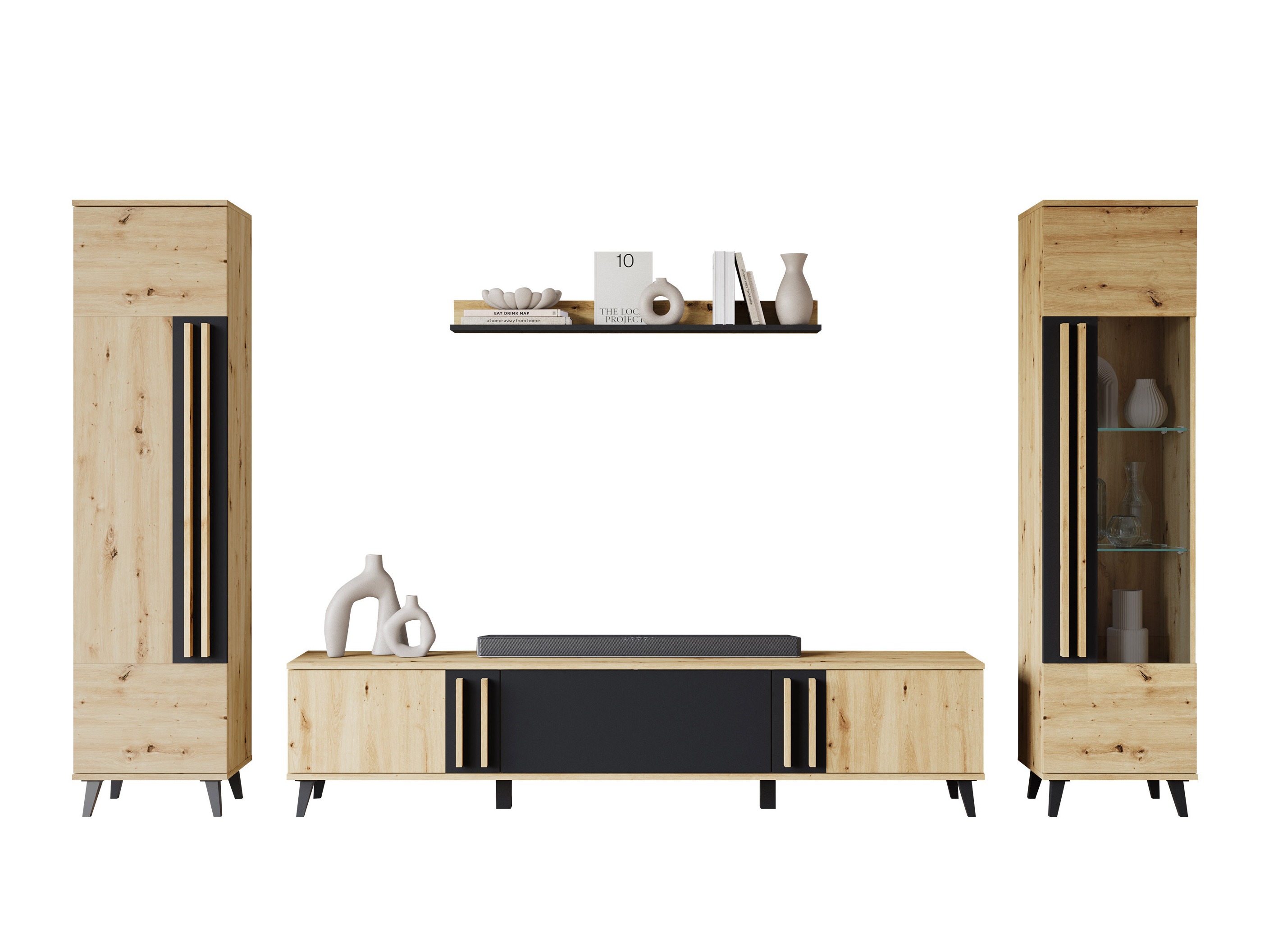 Wohnzimmer-Sets Facetor II (Artisan Eichenholzoptik + Graphit)