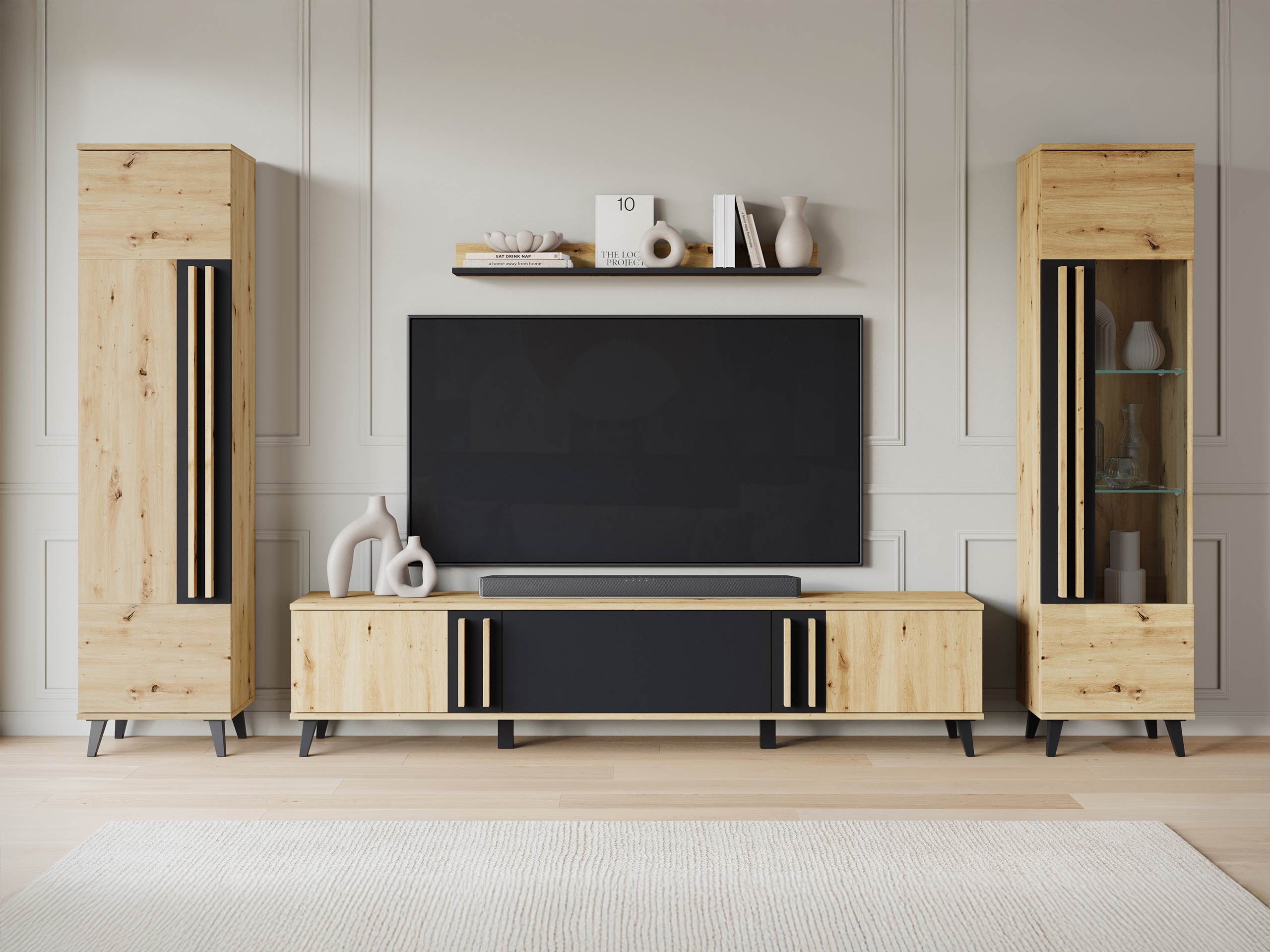 Wohnzimmer-Sets Facetor II (Artisan Eichenholzoptik + Graphit)