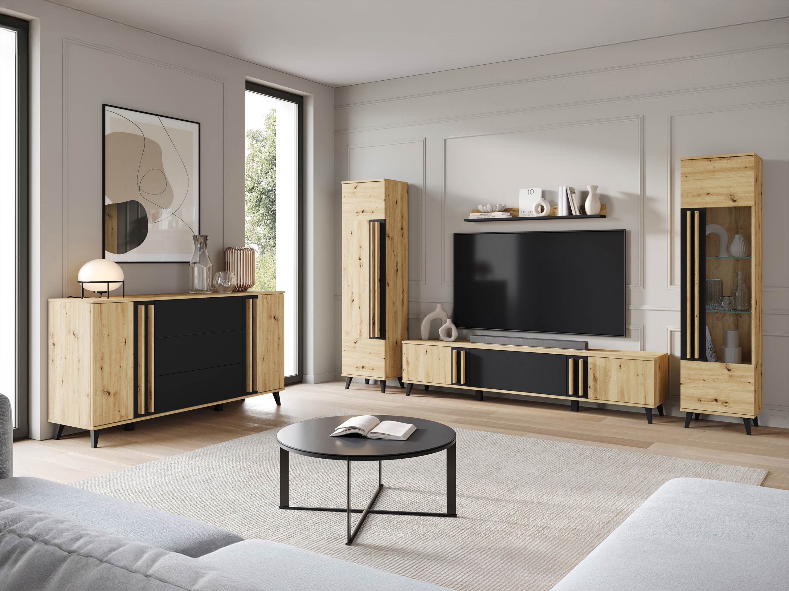Wohnzimmer-Sets Facetor IV (Artisan Eichenholzoptik + Graphit)