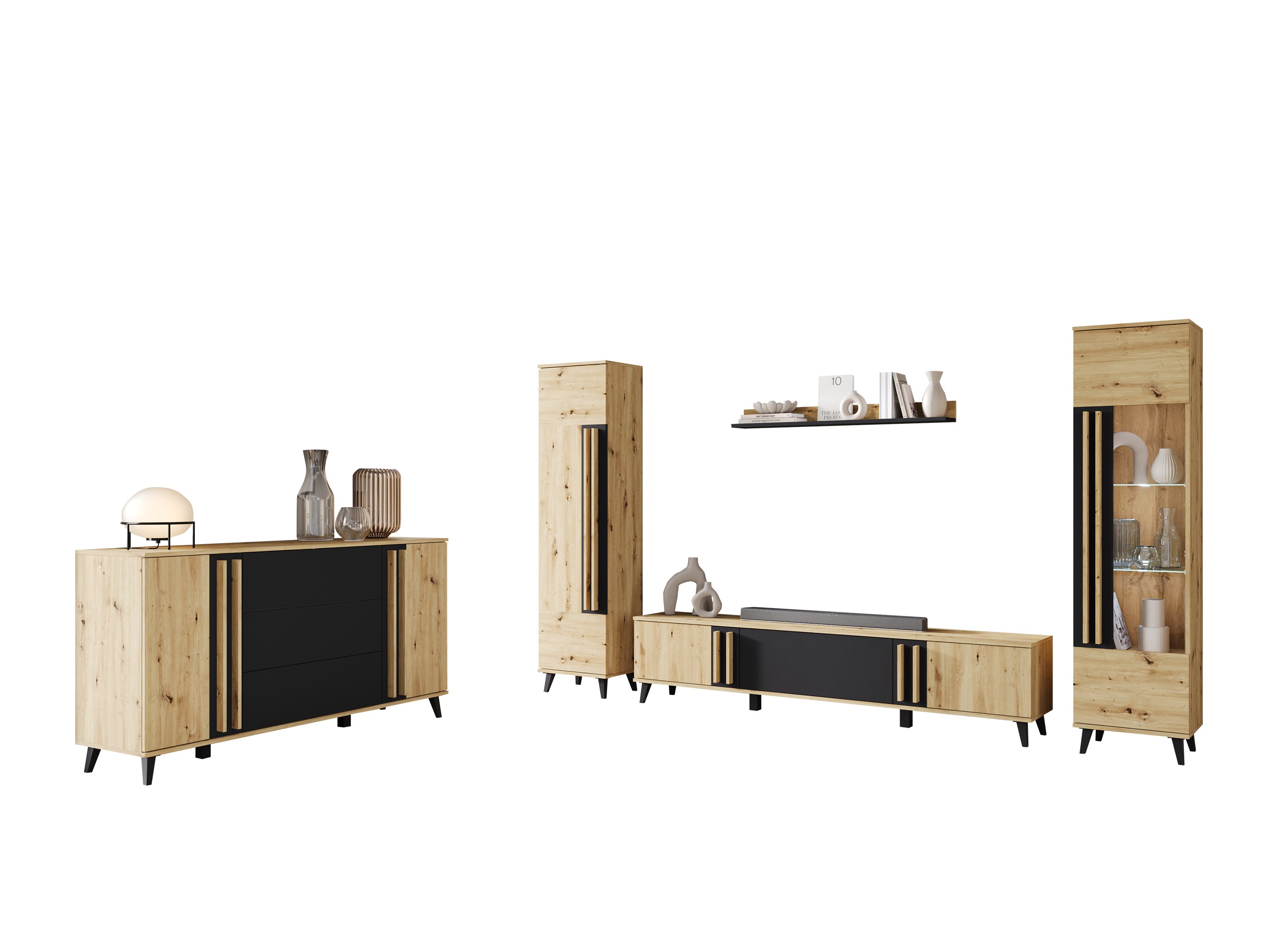 Wohnzimmer-Sets Facetor IV (Artisan Eichenholzoptik + Graphit)