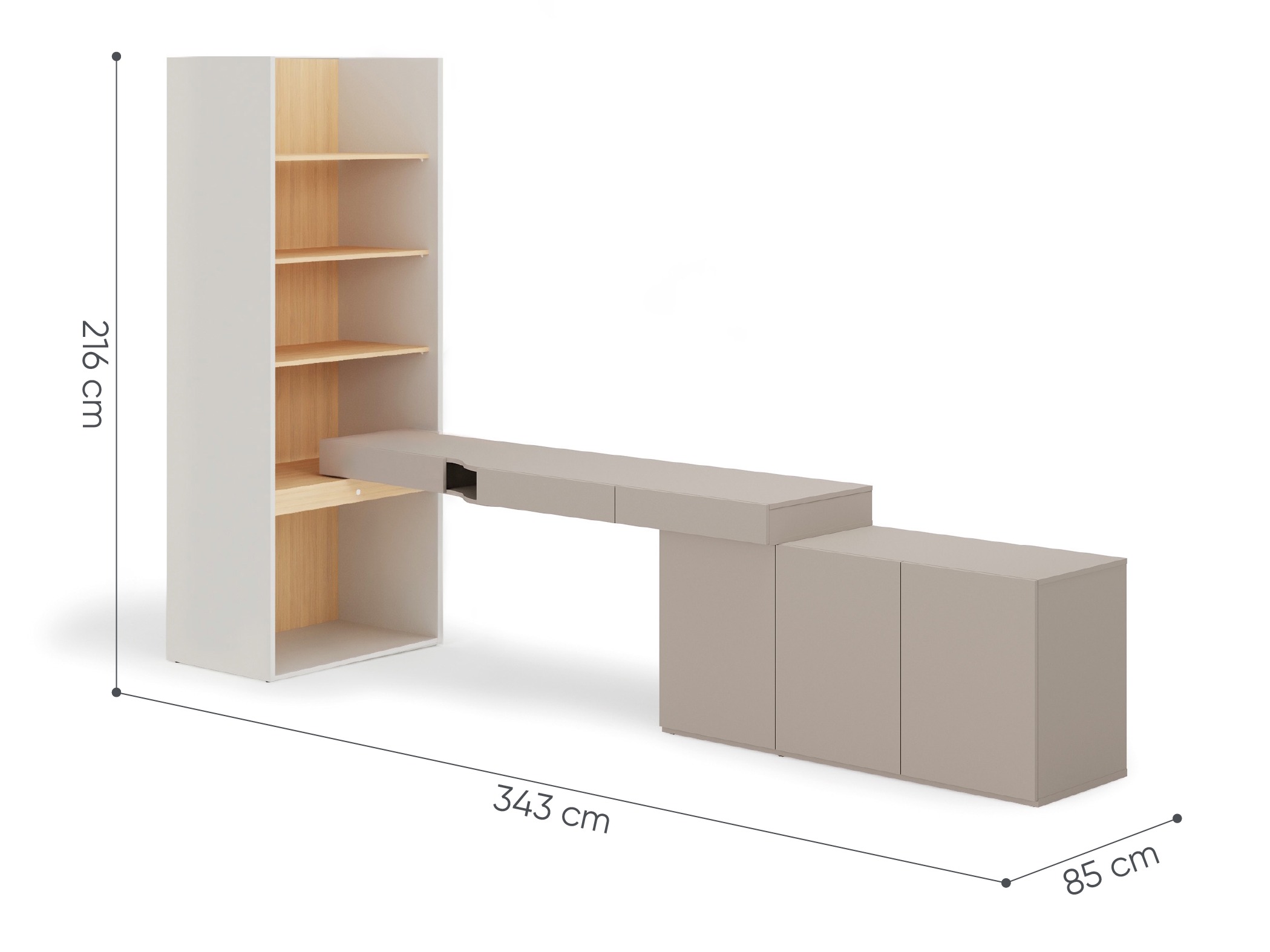 Heimbüro-Set Evareve 118 (Grau + Eichenholzoptik)