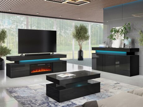 Wohnzimmer-Sets Monfero 106 (Schwarz + Schwarz glänzend)