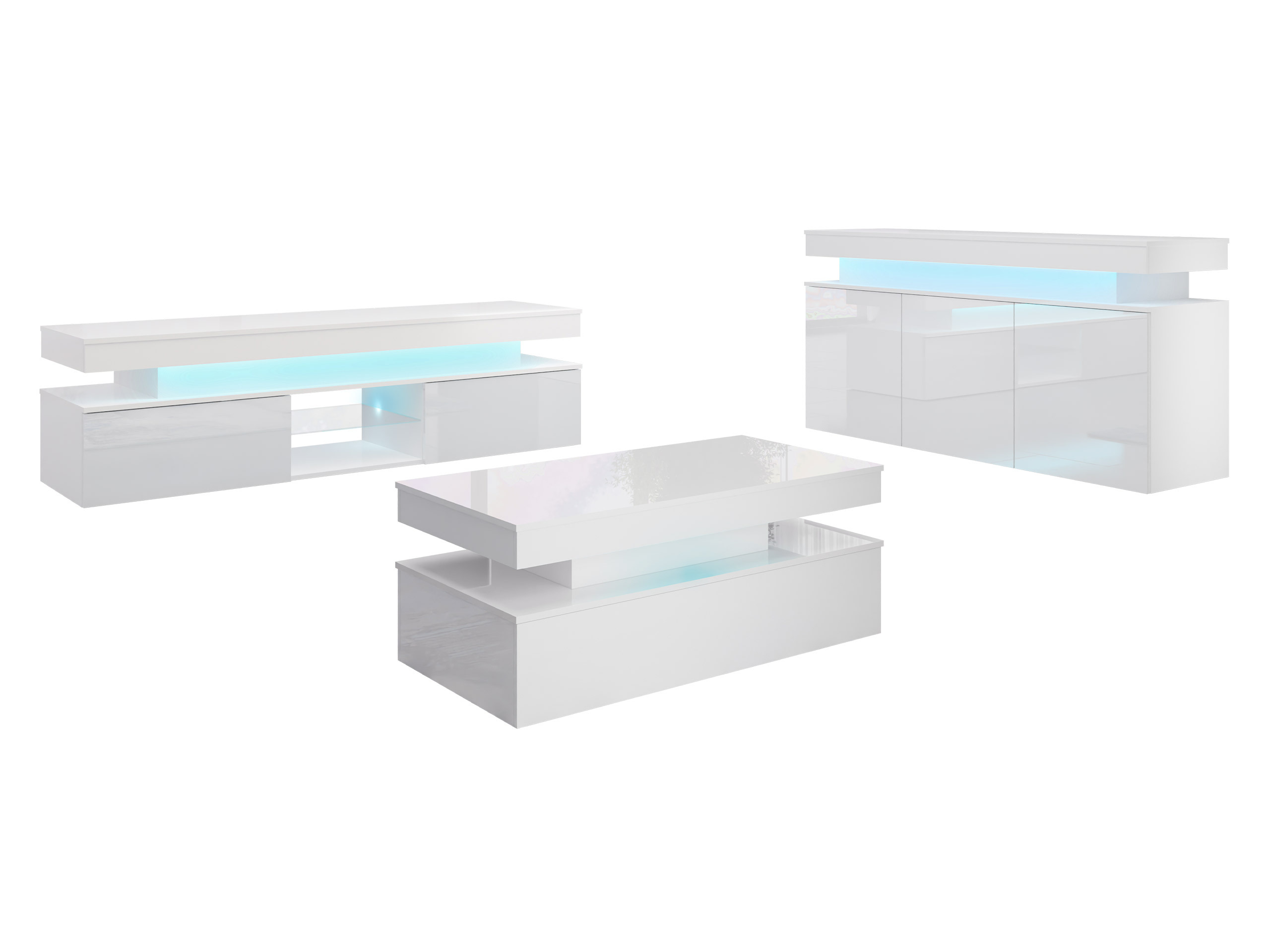 Wohnzimmer-Sets Monfero (Weiß + Weiß glänzend)