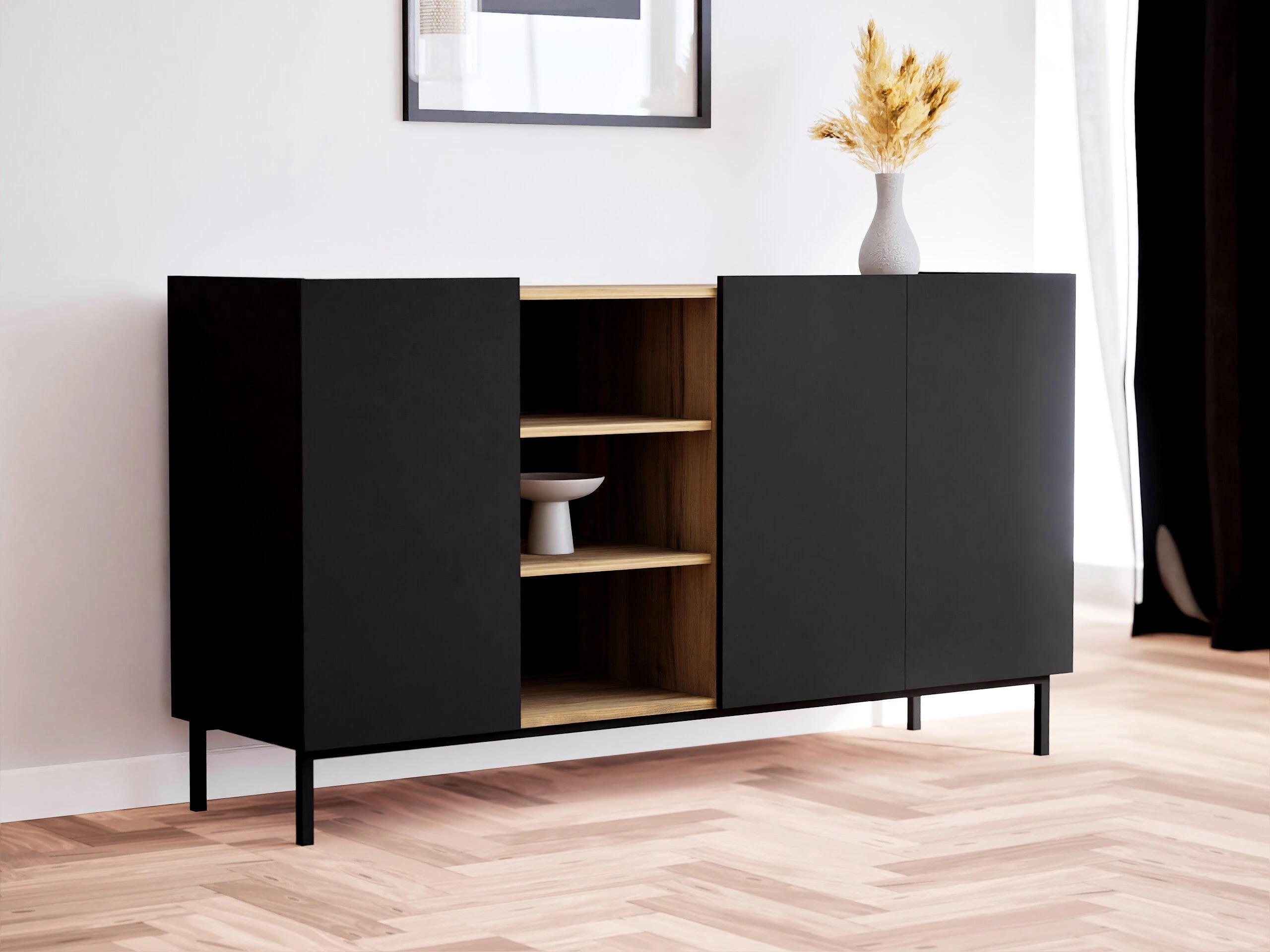 Sideboard Veldome 100 (Schwarz + Hellbraun)