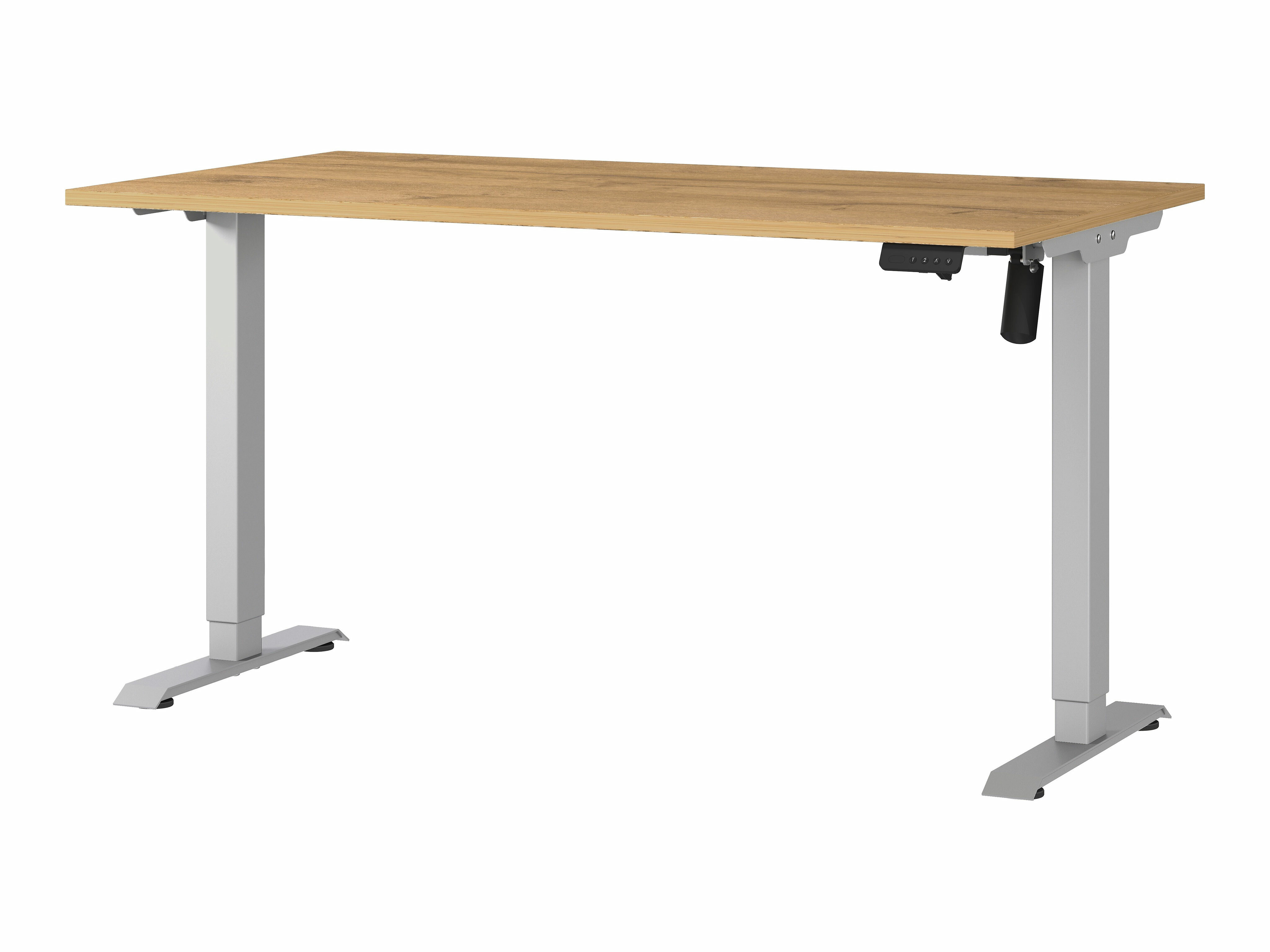Höhenverstellbarer Schreibtisch Lartesi 116 (Grandson Eichenholzoptik + Silber)