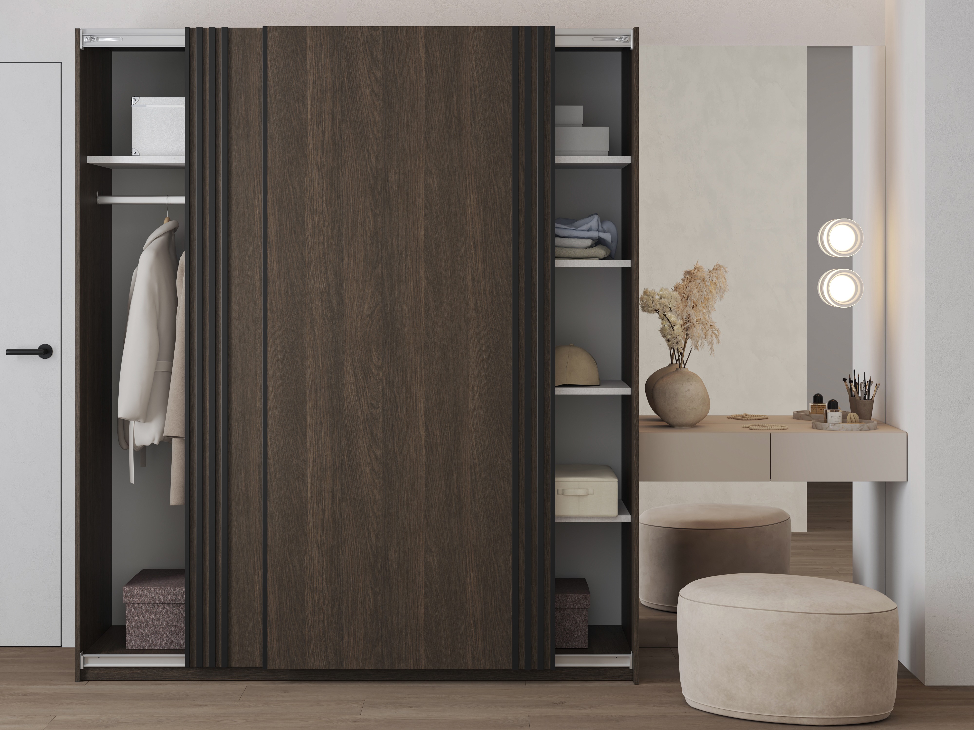 Kleiderschrank Austin 372 (Eichenholzoptik dunkel + Schwarz)