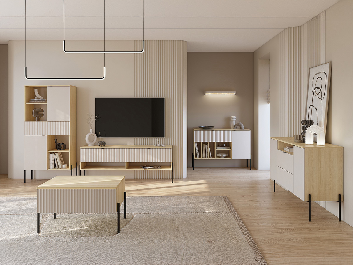 Wohnzimmer-Sets Levtenu 119 (Eichenholzoptik + Kaschmir)