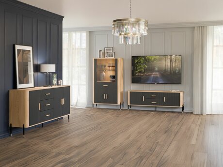 Wohnzimmer-Sets Flosora 147 (Anthrazit)