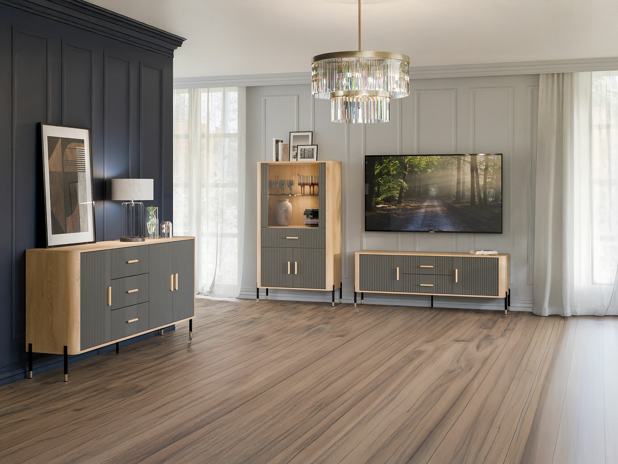 Wohnzimmer-Sets Flosora 147 (Grau)