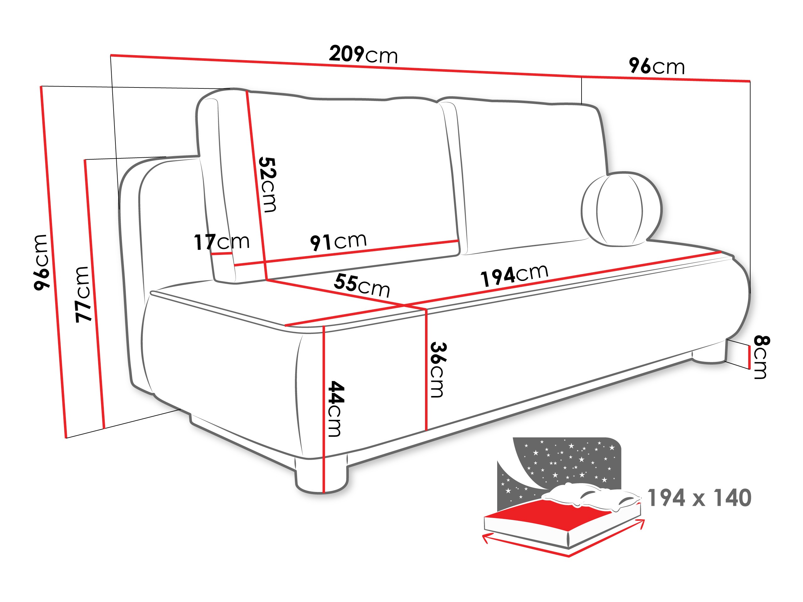 Schlafsofa TrendyNest Canora (Coral 15)