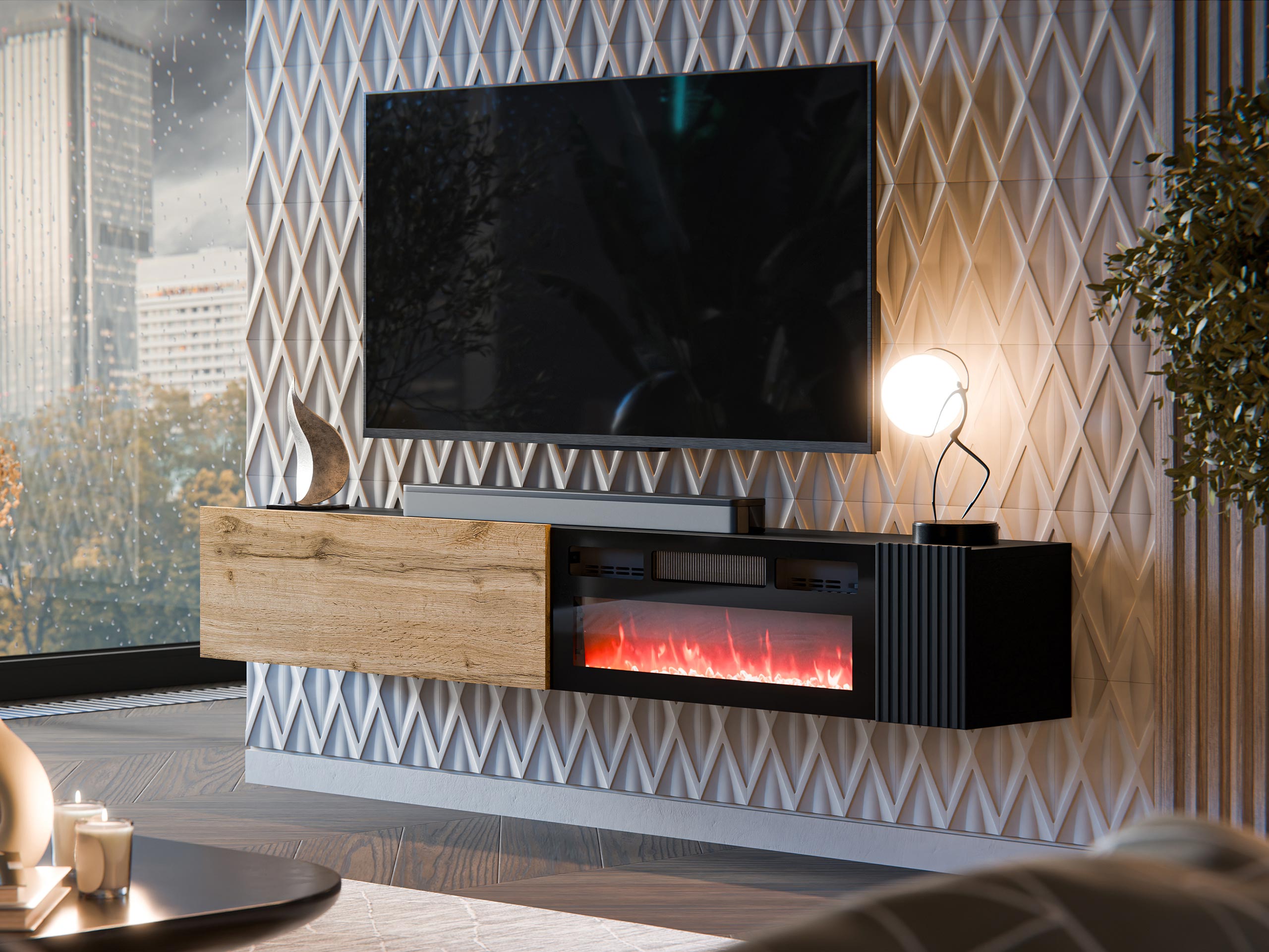 TV-Möbel Calveru 110 (Wotan Eiche + Schwarz)