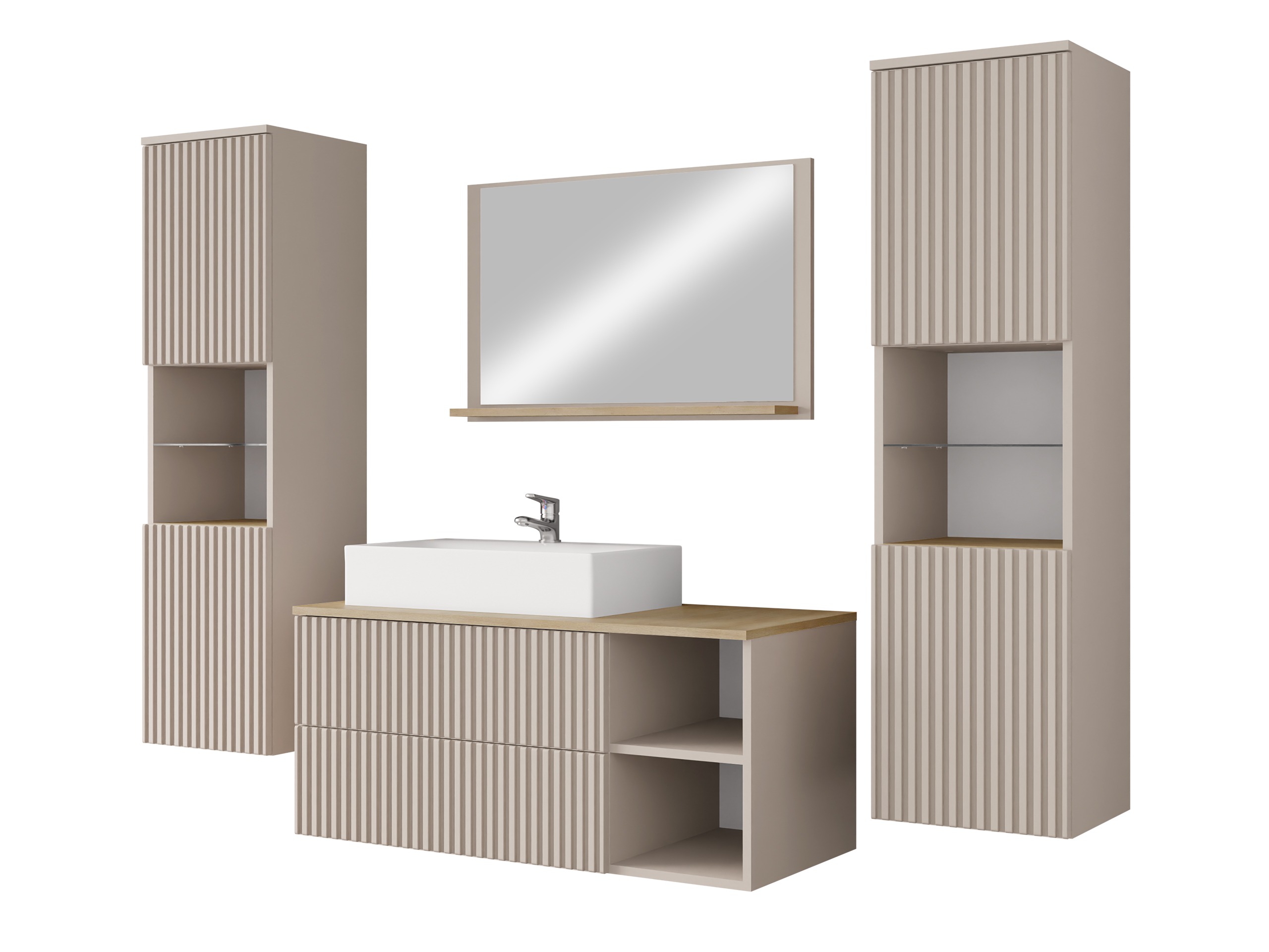 Badezimmer-Set Nauta II (Kaschmir + Eichenholzoptik)