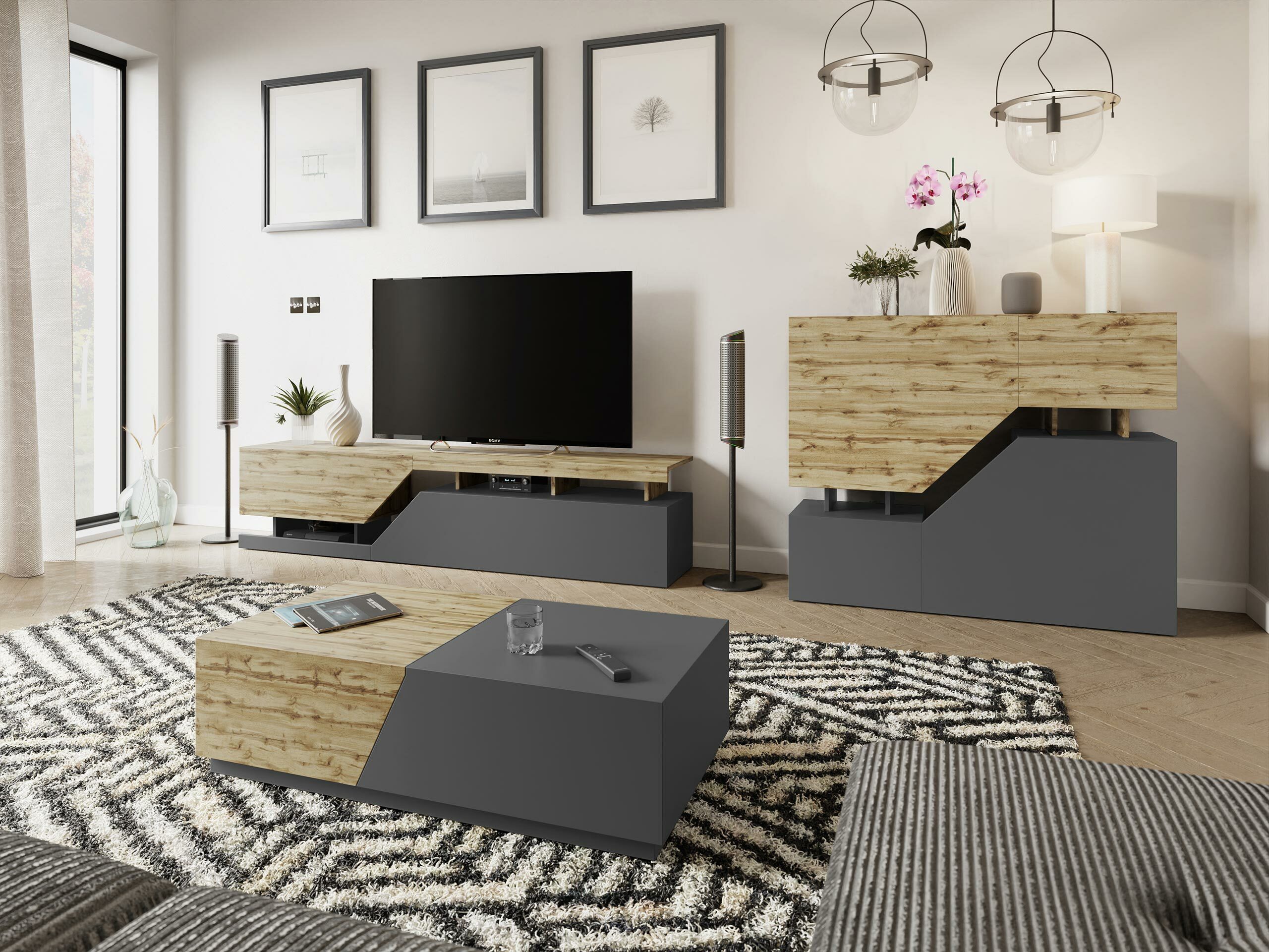 Couchtisch Comfivo Daldune (Anthrazit + Wotan Eiche)