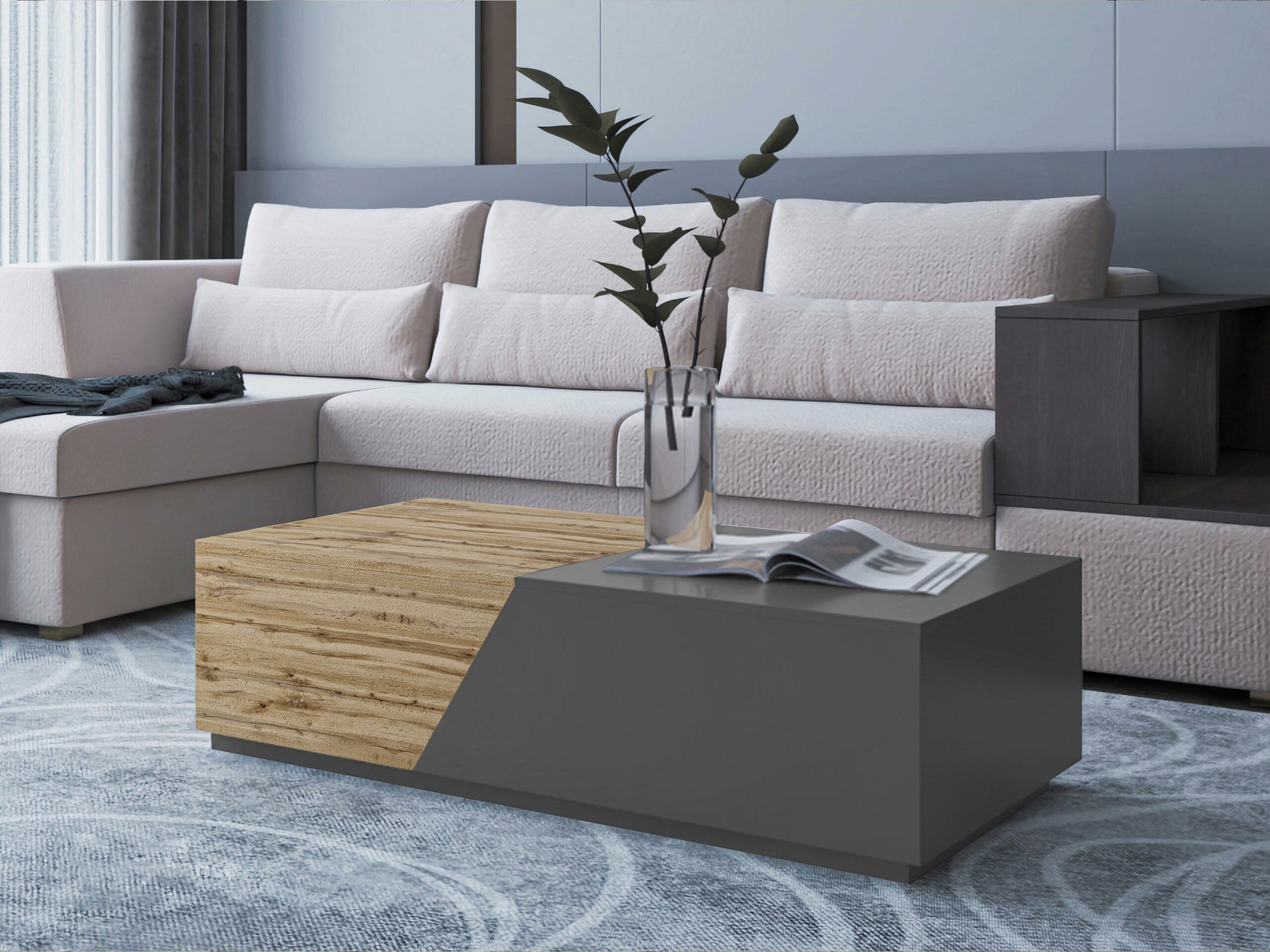 Couchtisch Comfivo Daldune (Anthrazit + Wotan Eiche)