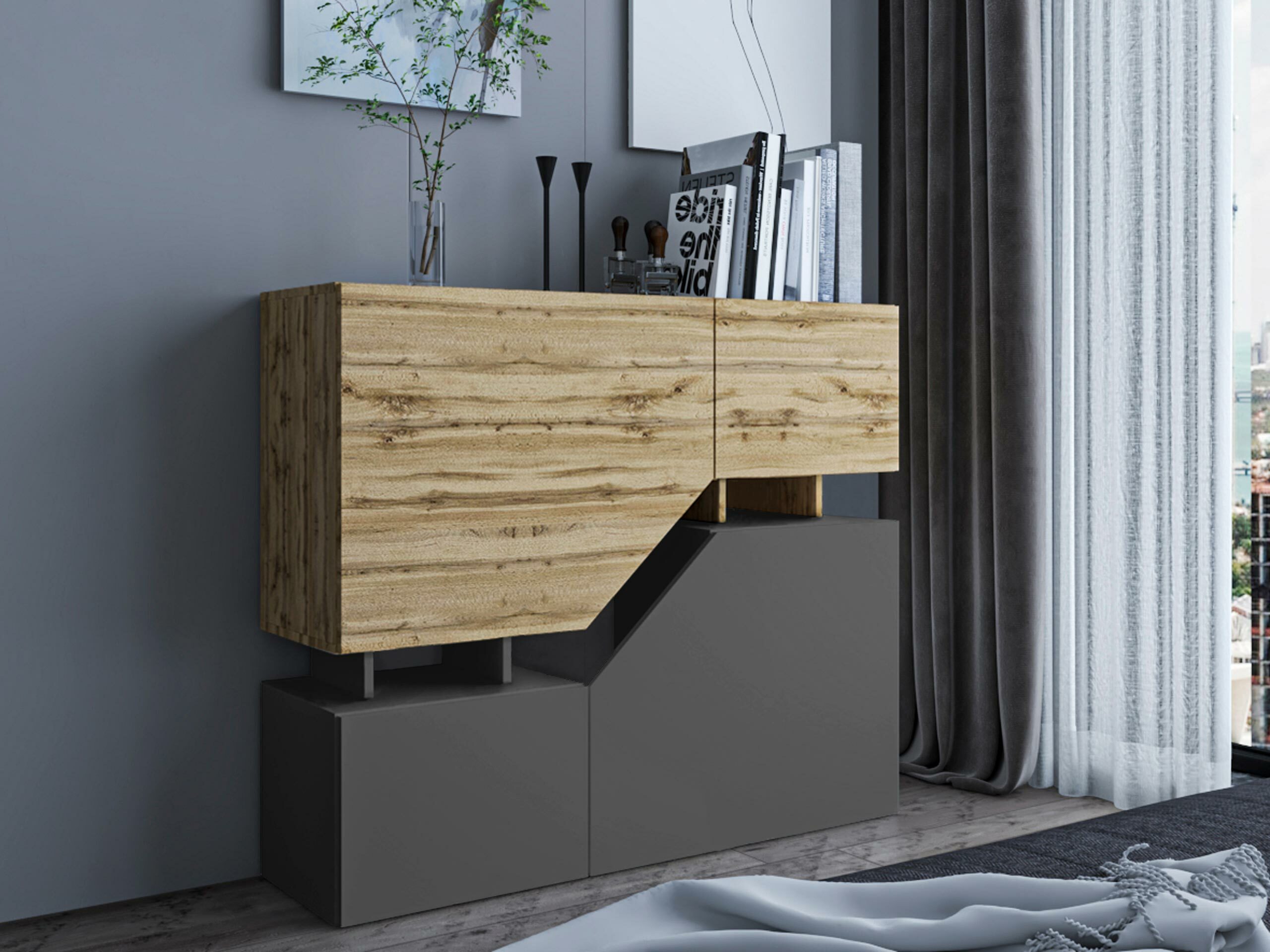 Sideboard Comfivo Daldune 101 (Wotan Eiche + Anthrazit)