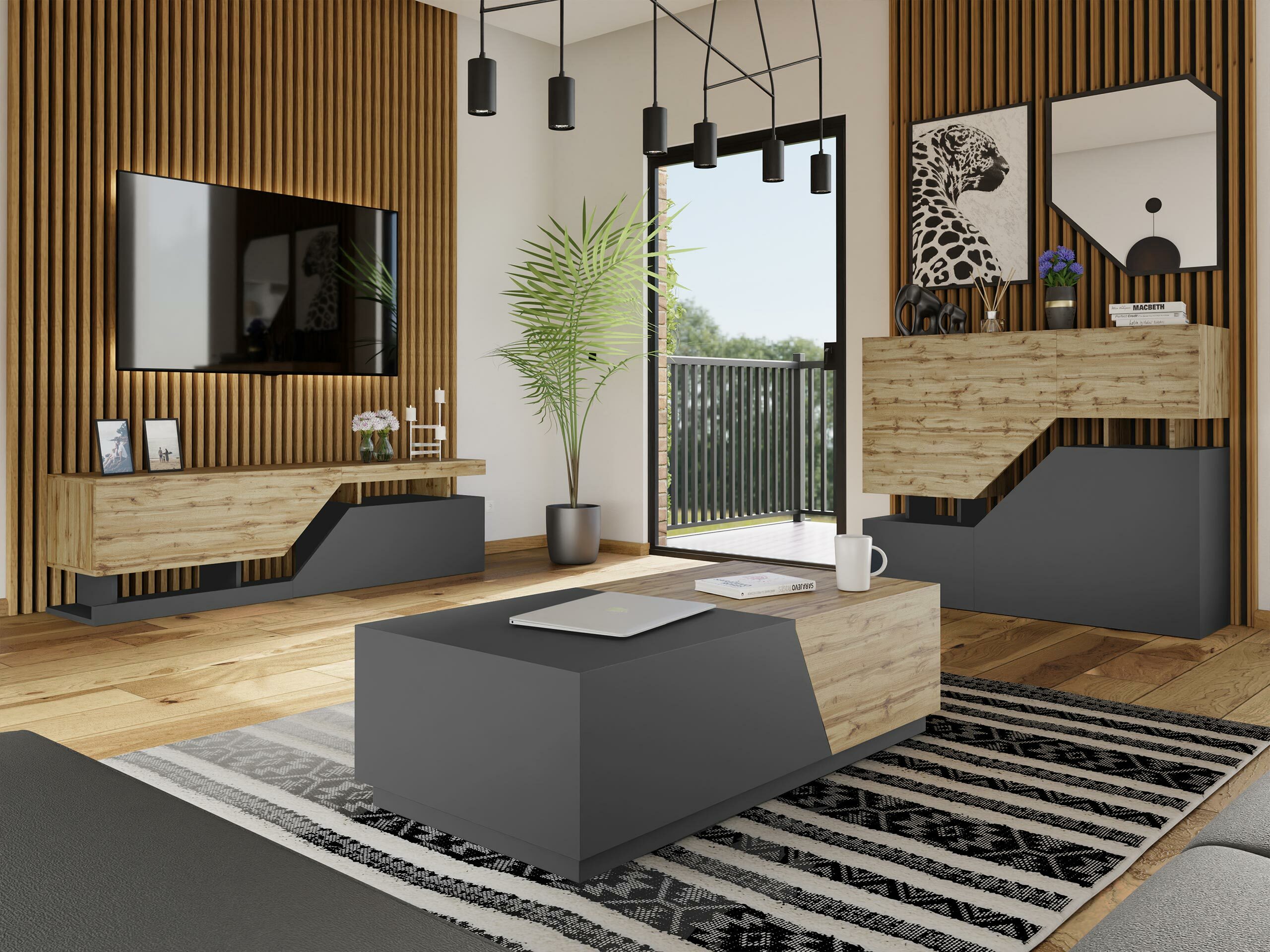 Wohnzimmer-Sets Comfivo Daldune 103 (Wotan Eiche + Anthrazit)