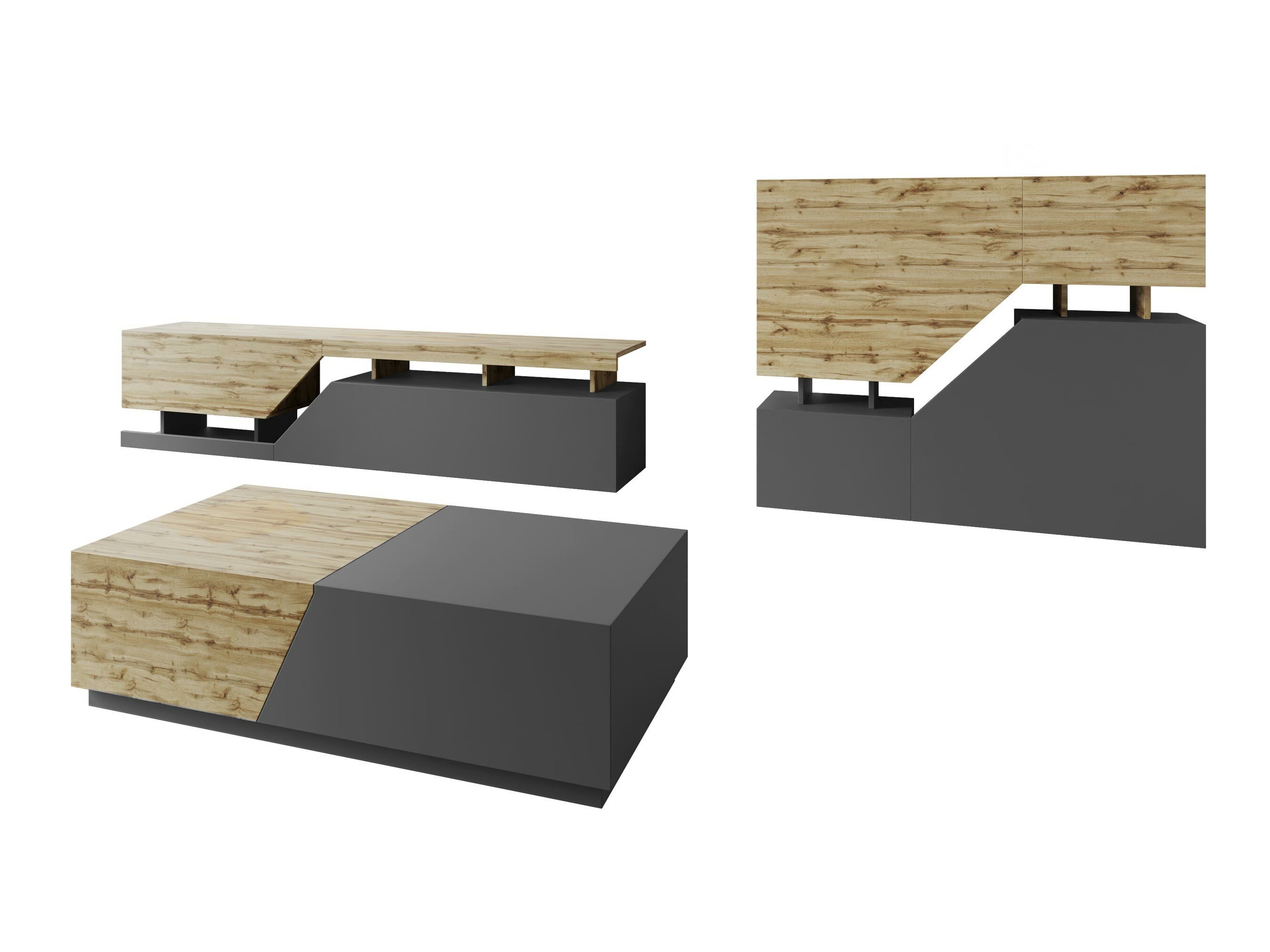 Wohnzimmer-Sets Comfivo Daldune II (Anthrazit + Wotan Eiche)