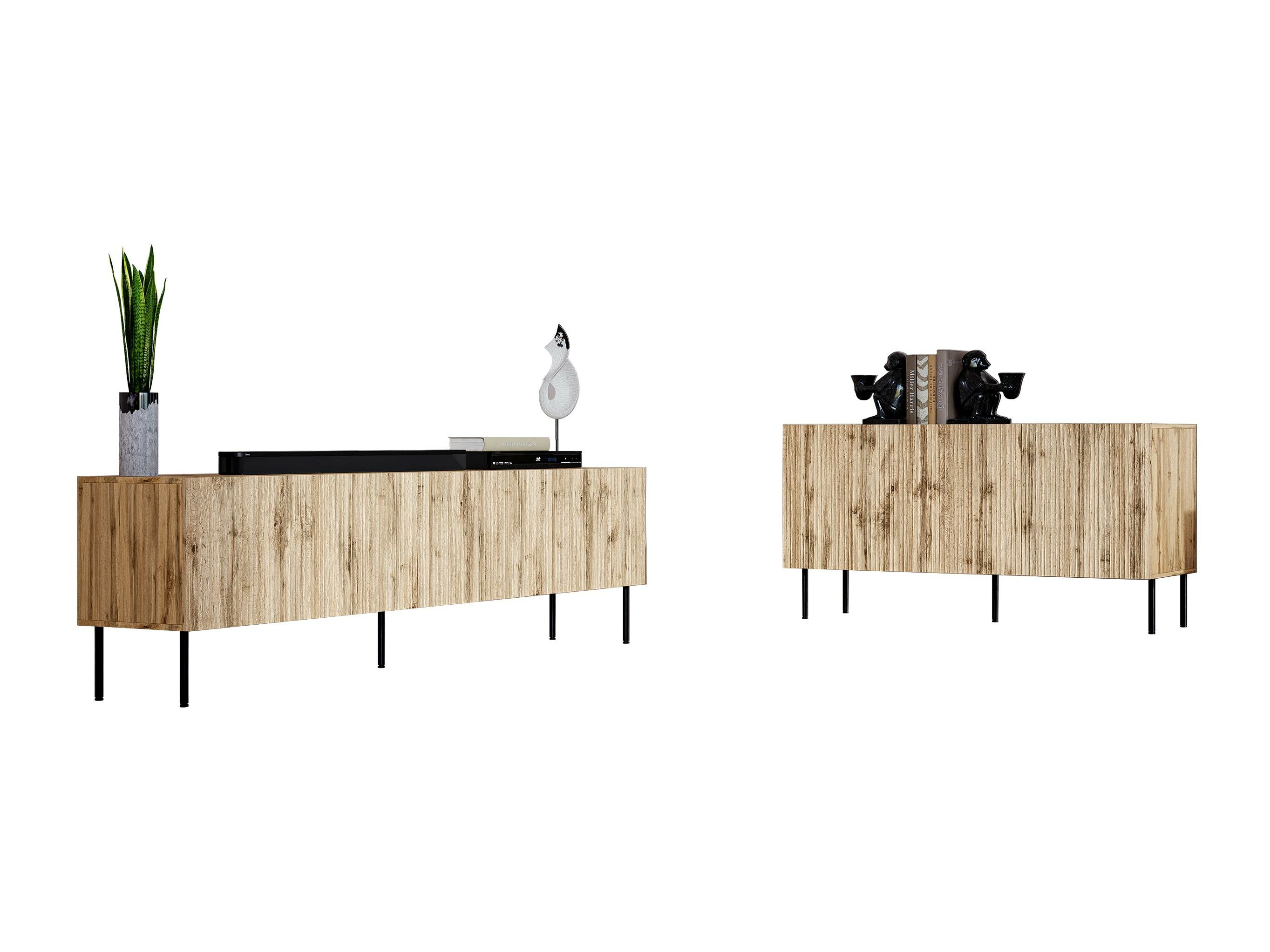 Wohnzimmer-Sets Lorelbo 104 (Wotan Eiche + Schwarz)