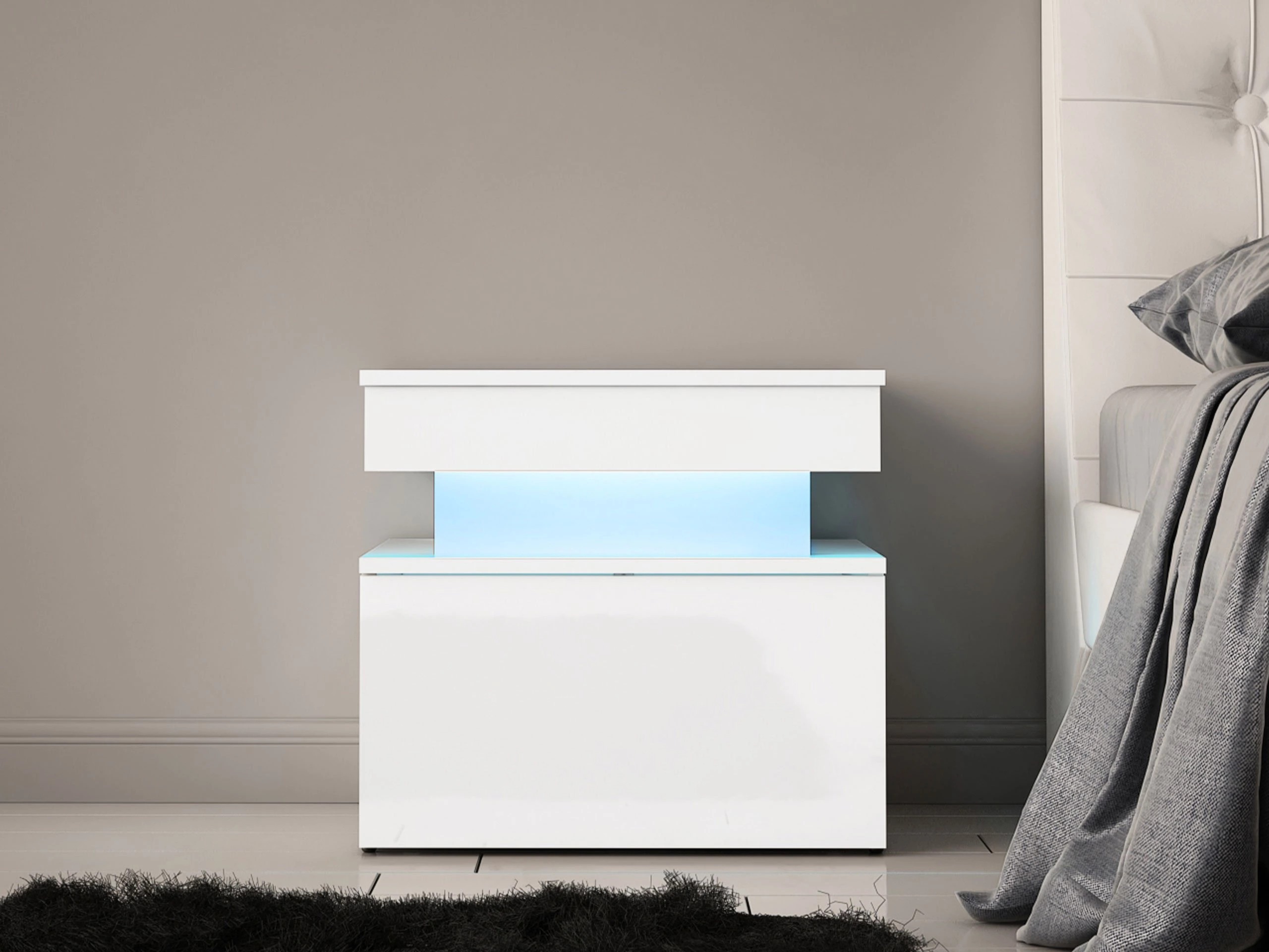 Nachttisch Monfero (Weiß + Weiß glänzend)