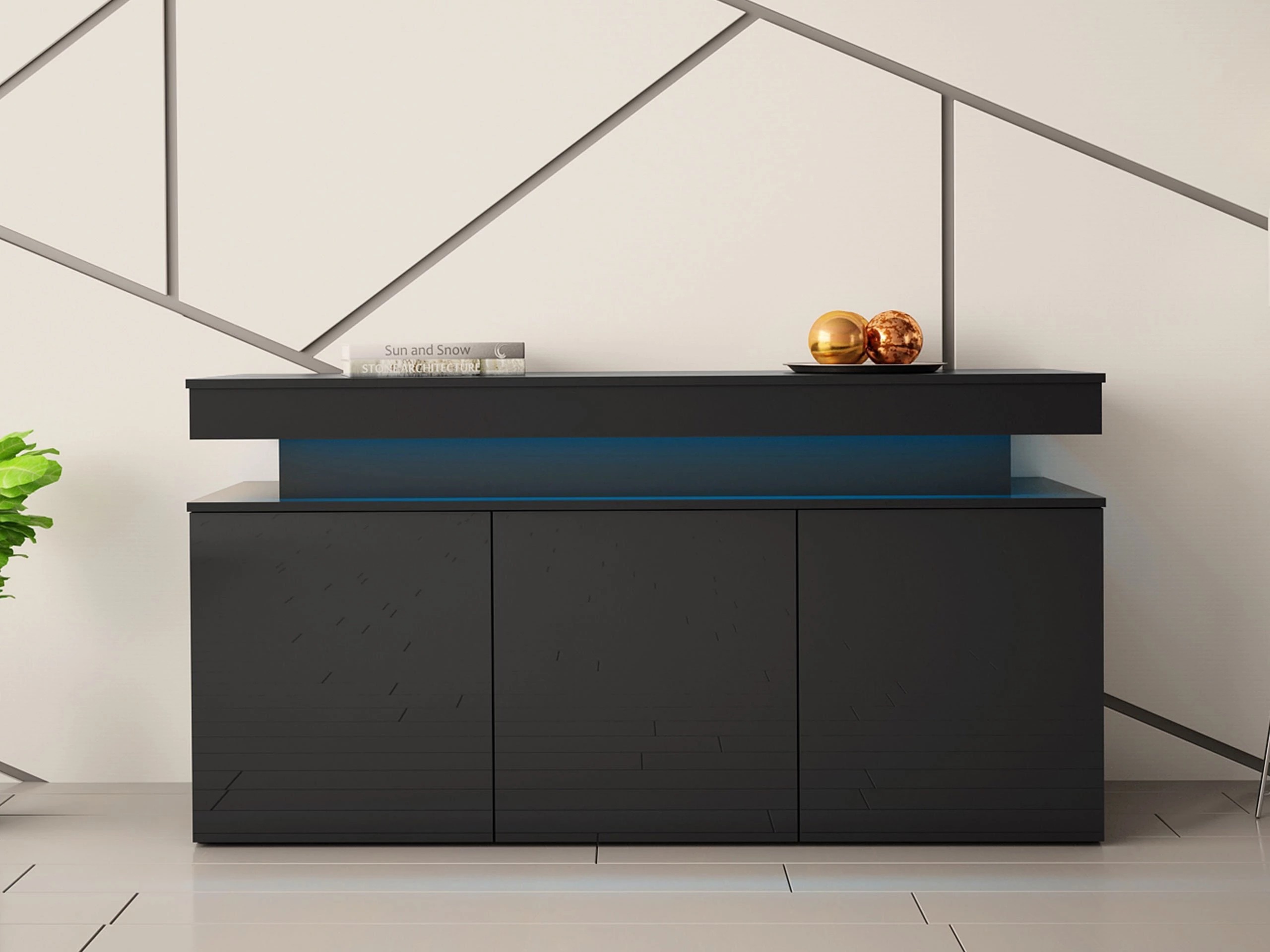 Sideboard Monfero (Schwarz + Schwarz glänzend)