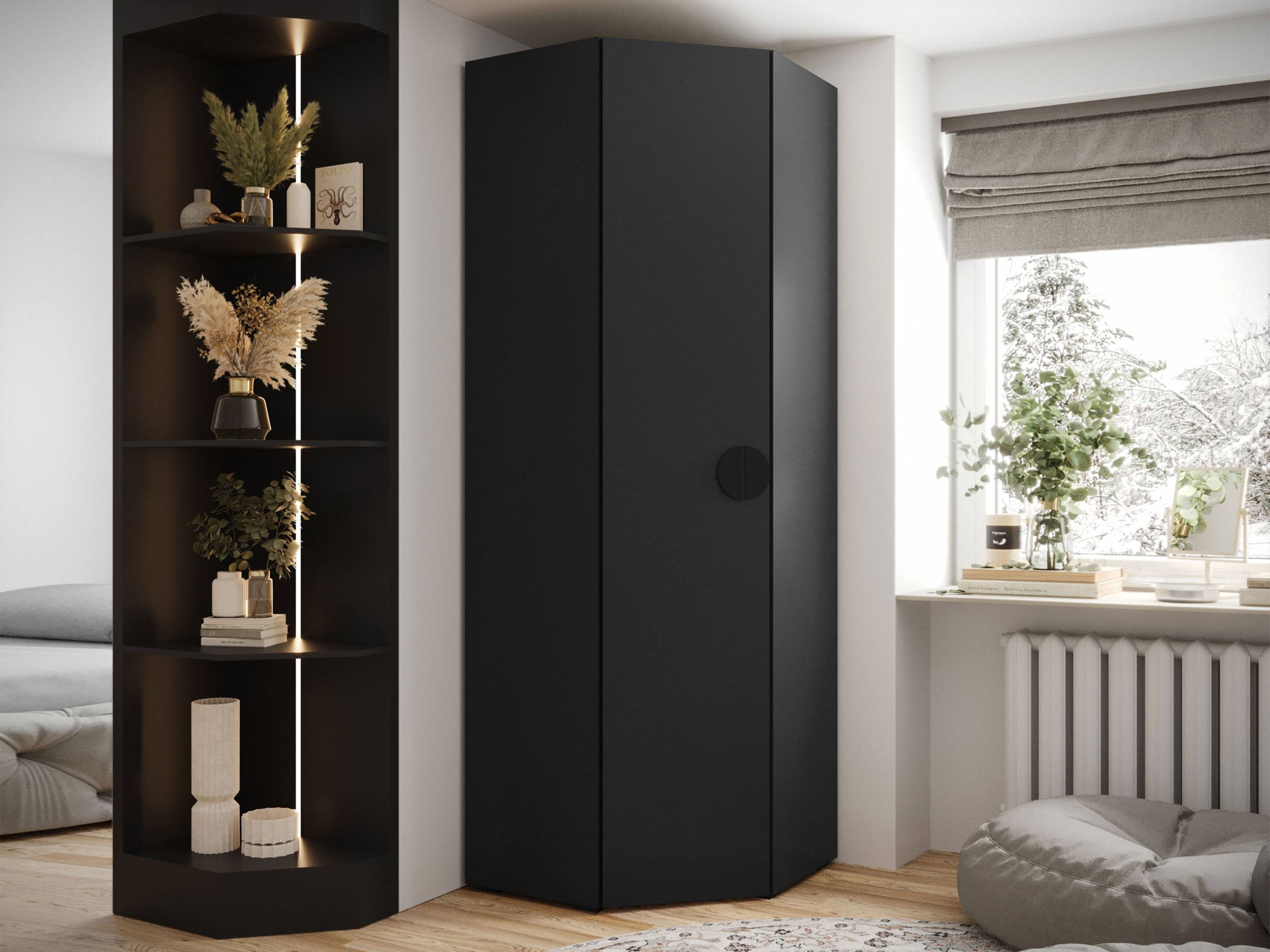 Eckkleiderschrank Hartford 568 (Schwarz)