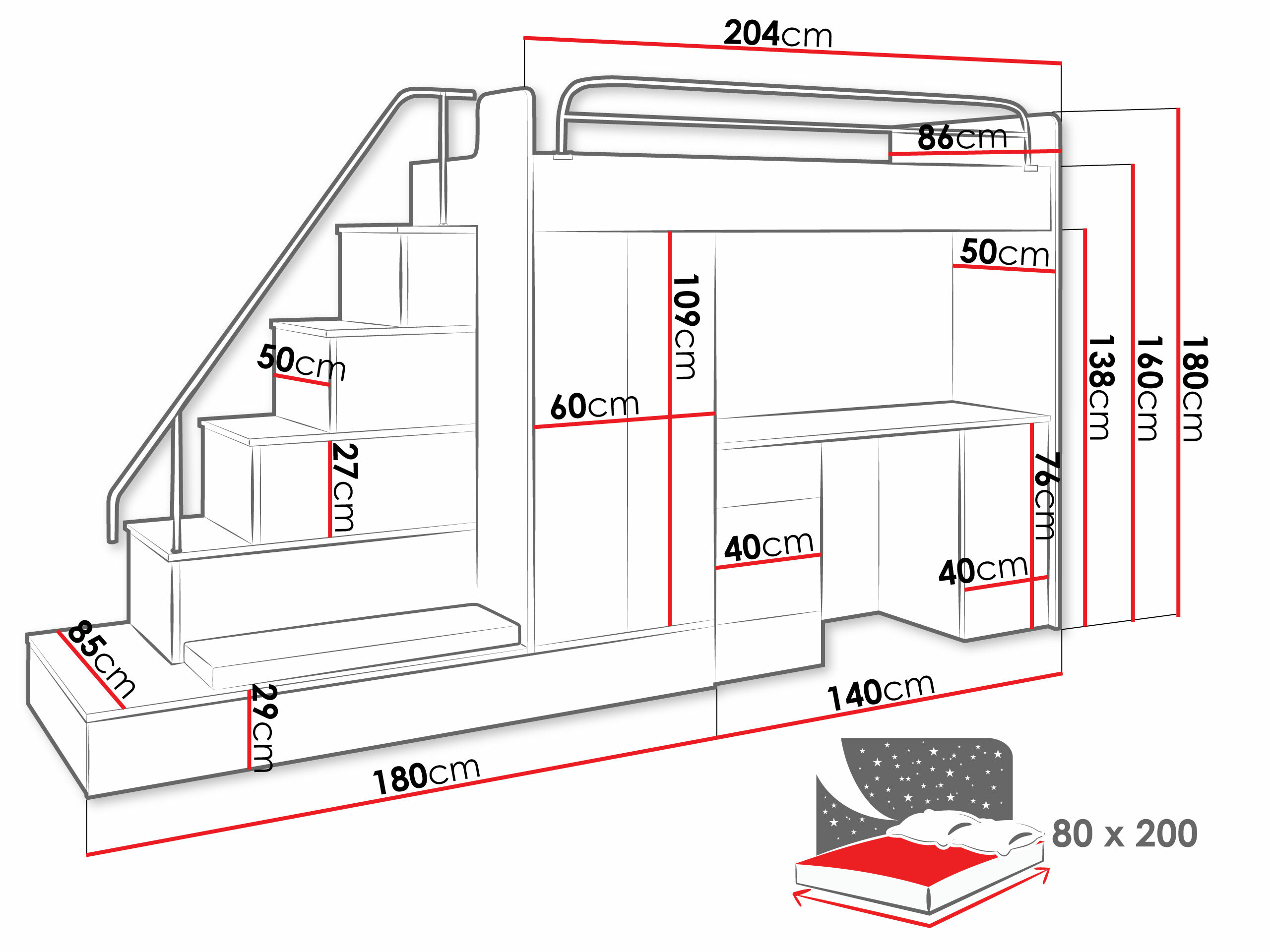 Kinderzimmer-Set Campus I (Weiß + Weiß glänzend + Glanzgrau)