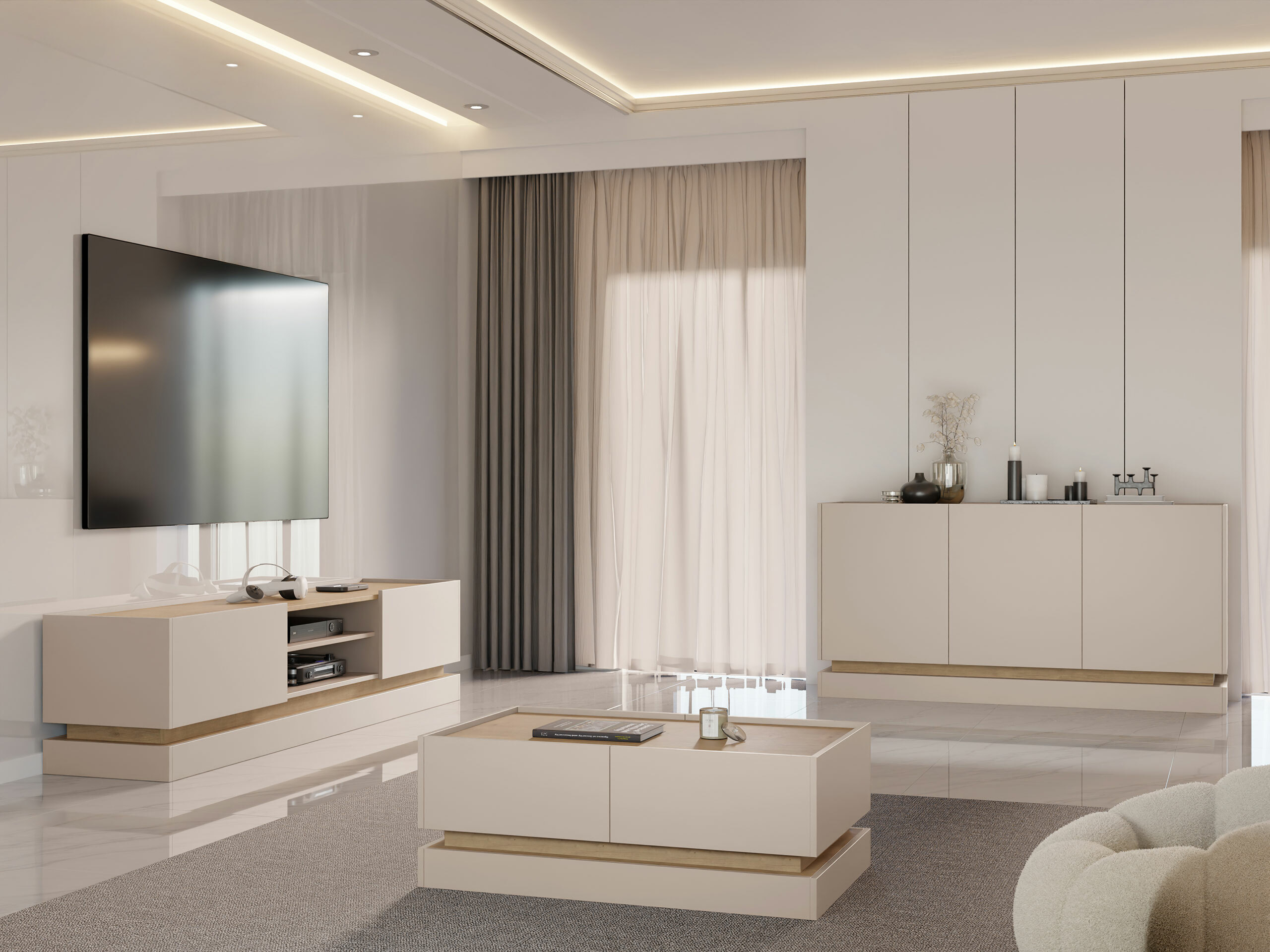 Sideboard Comfivo Tilia I (Hellbraun + Eichenholzoptik)