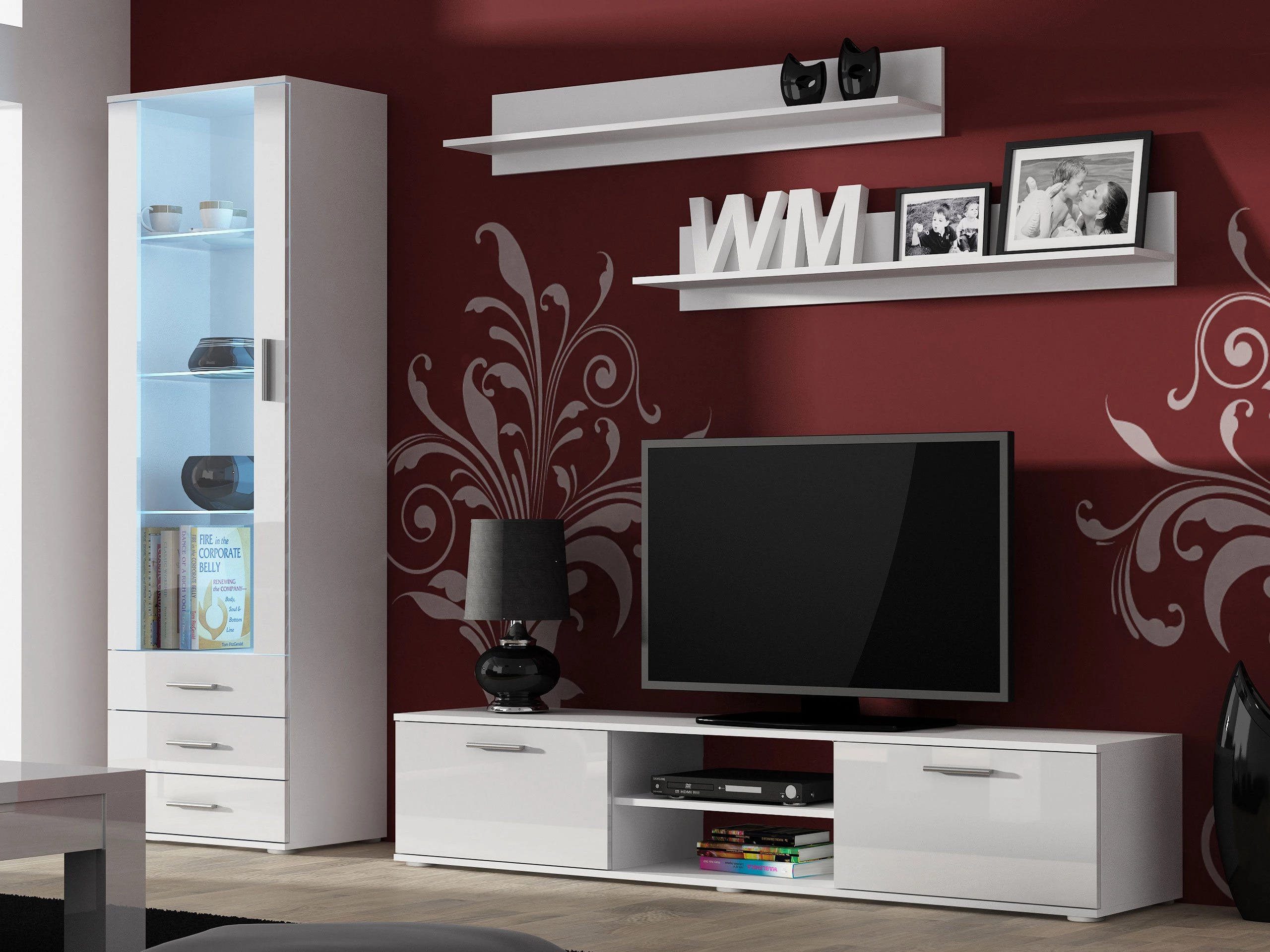 Wohnzimmer-Sets Tornola 107 (Weiß + Weiß glänzend)