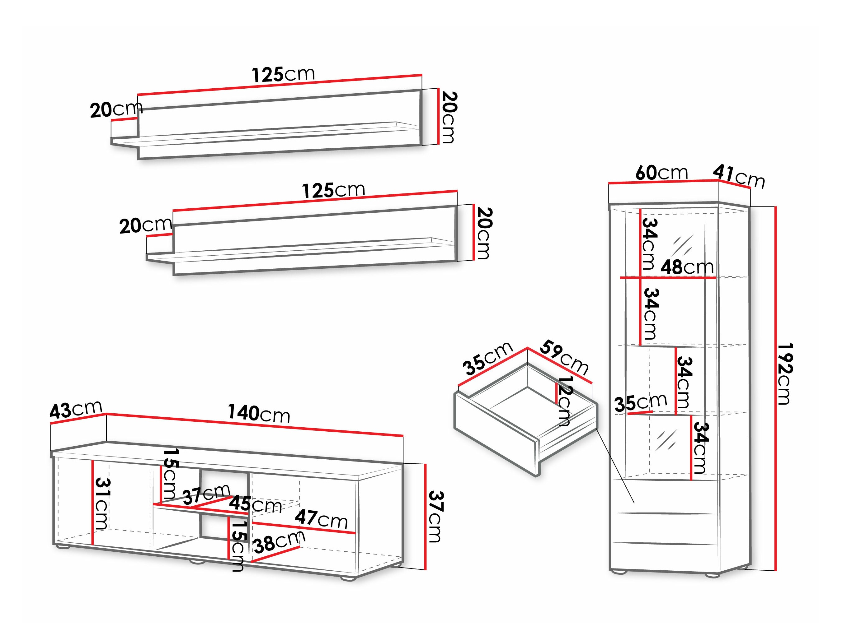 Wohnzimmer-Sets Tornola 110 (Schwarz + Schwarz glänzend)