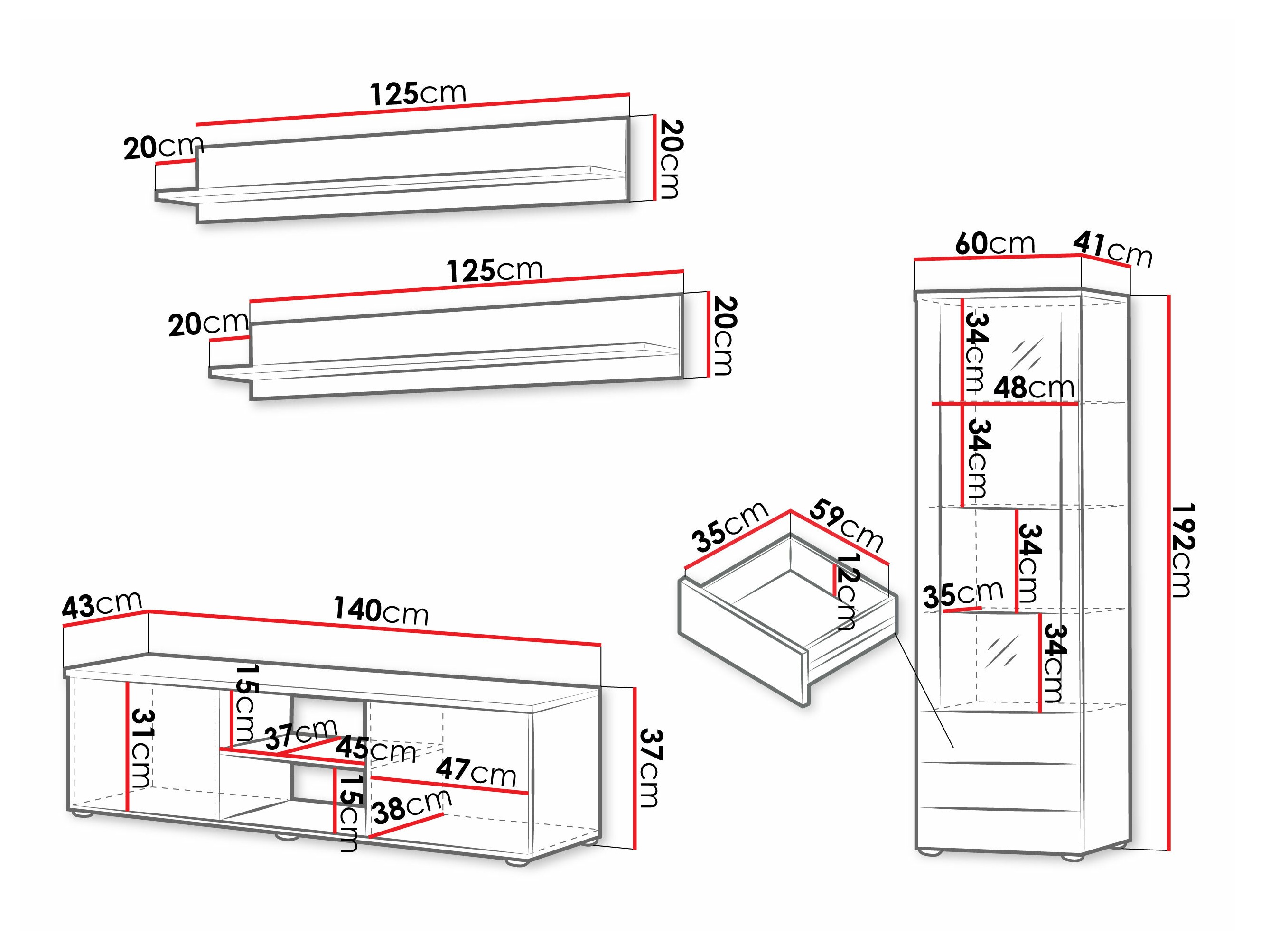 Wohnzimmer-Sets Tornola 110 (Schwarz + Schwarz glänzend)