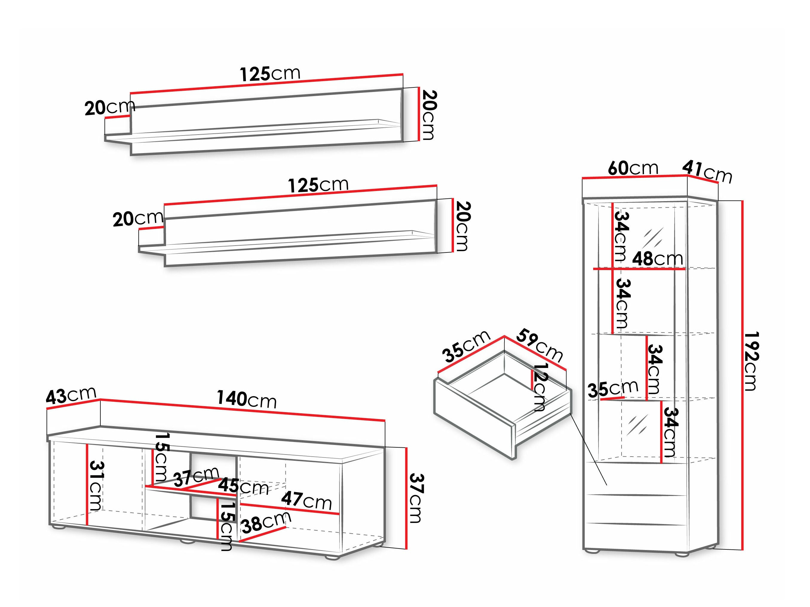 Wohnzimmer-Sets Tornola 110 (Schwarz + Schwarz glänzend)