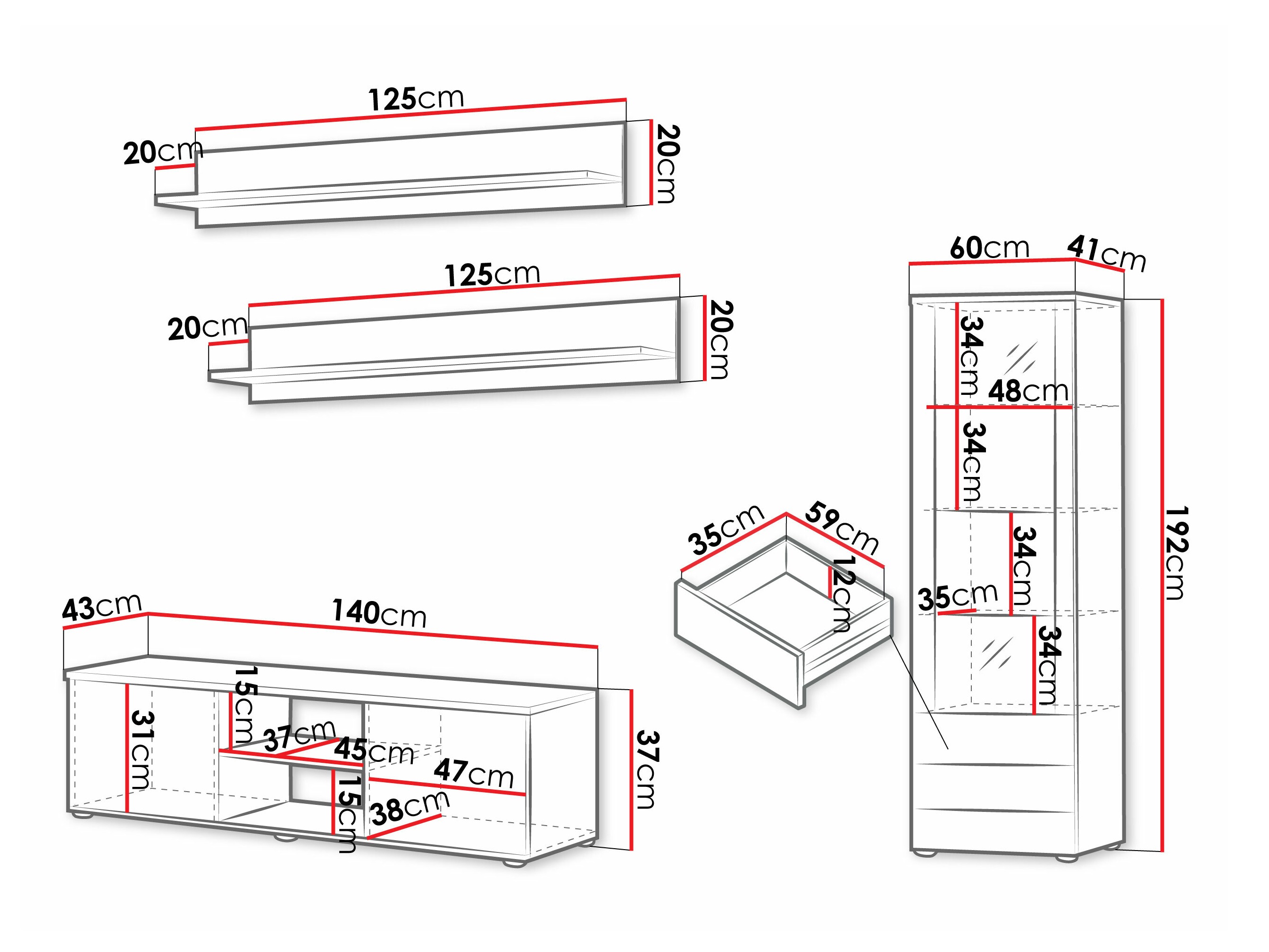Wohnzimmer-Sets Tornola 110 (Weiß + Weiß glänzend)