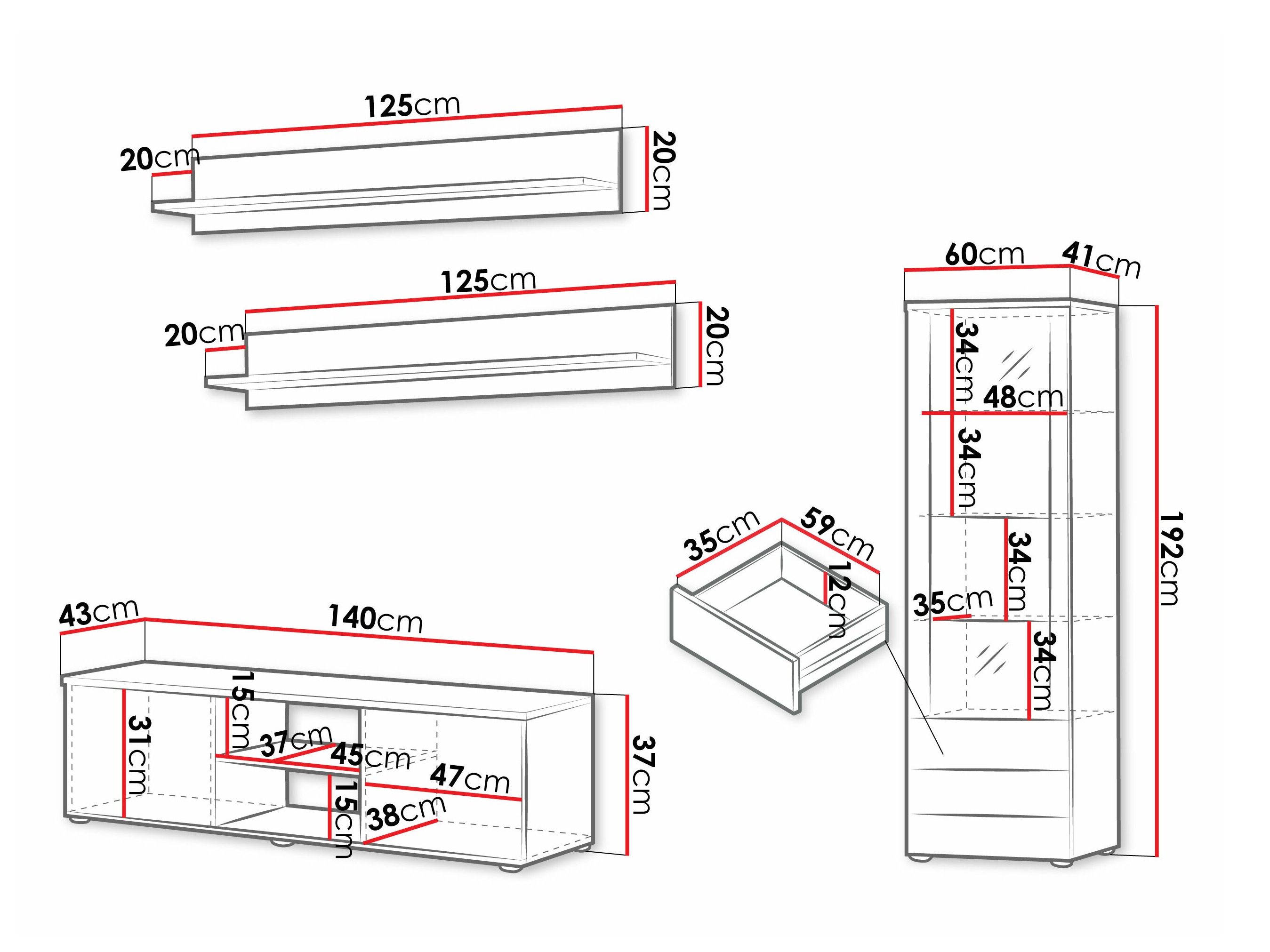 Wohnzimmer-Sets Tornola 110 (Weiß + Weiß glänzend)