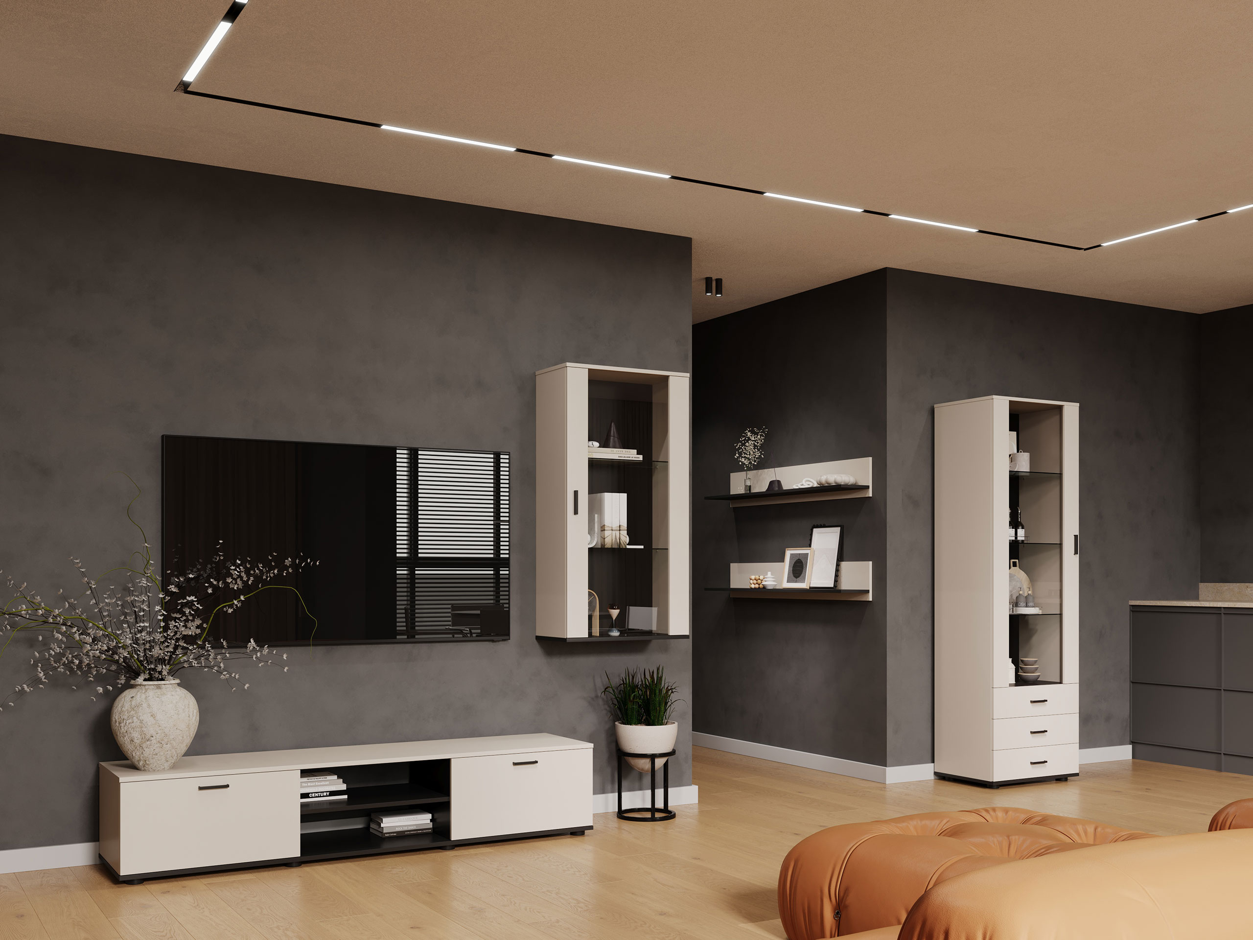 Wohnzimmer-Sets Tornola 114 (Kaschmir + Schwarz)