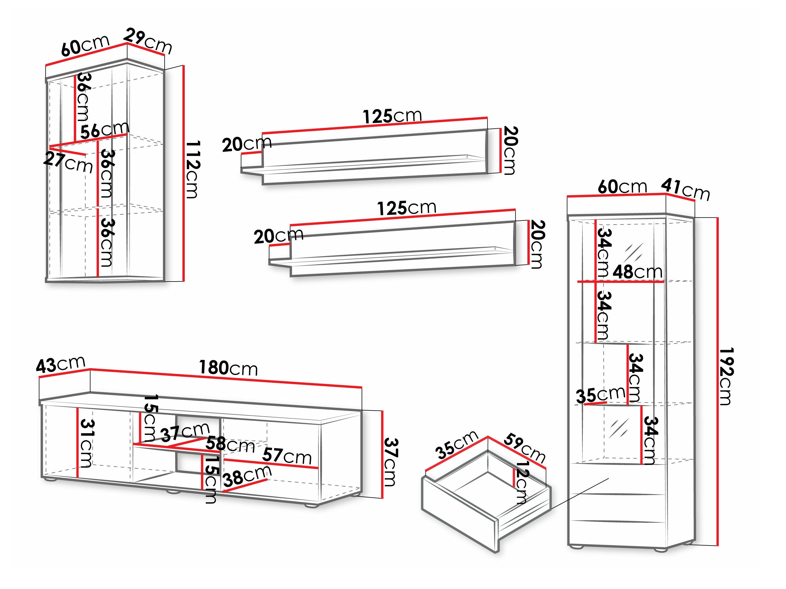 Wohnzimmer-Sets Tornola 114 (Schwarz + Schwarz glänzend)
