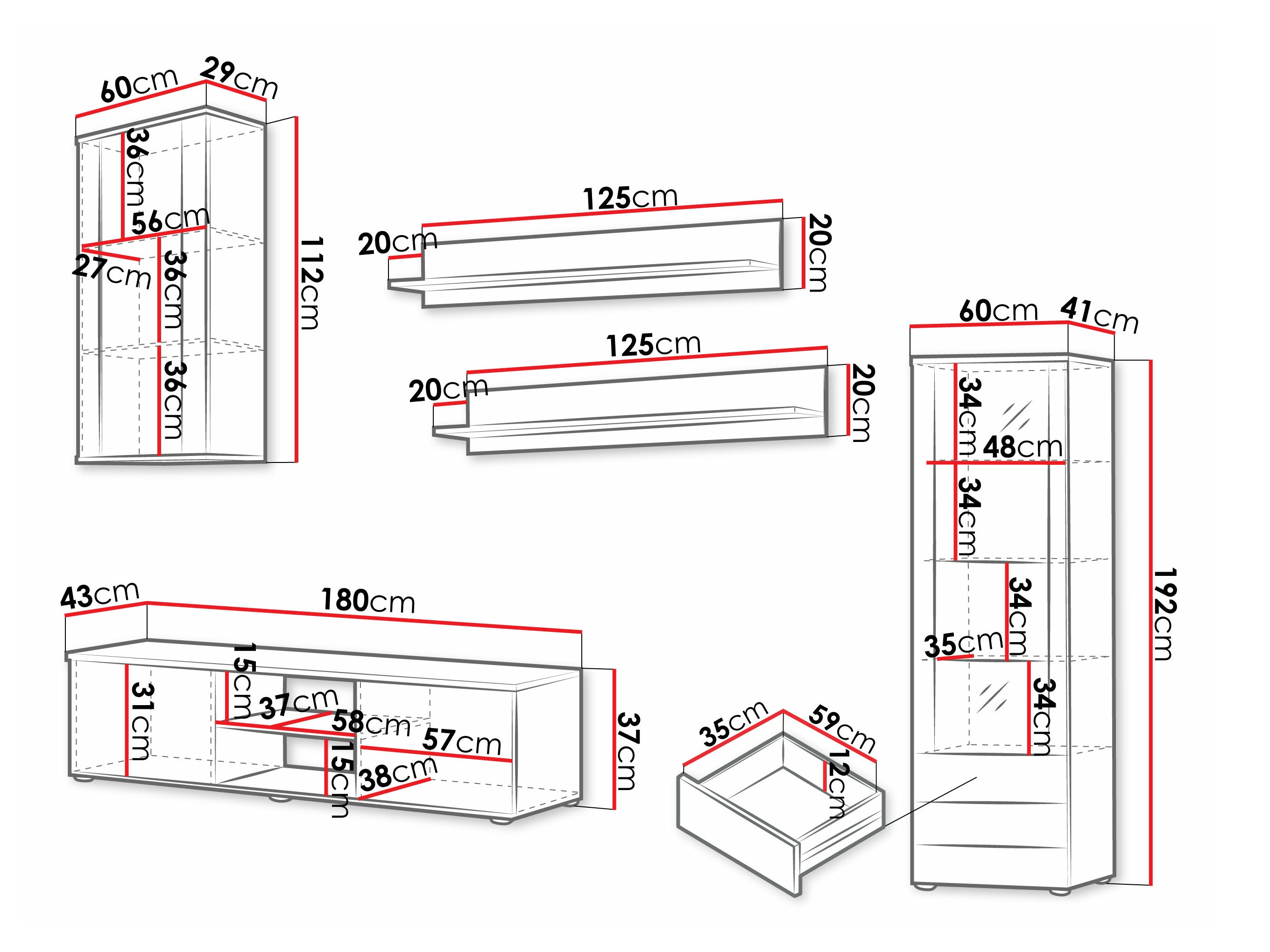 Wohnzimmer-Sets Tornola 114 (Schwarz + Schwarz glänzend)