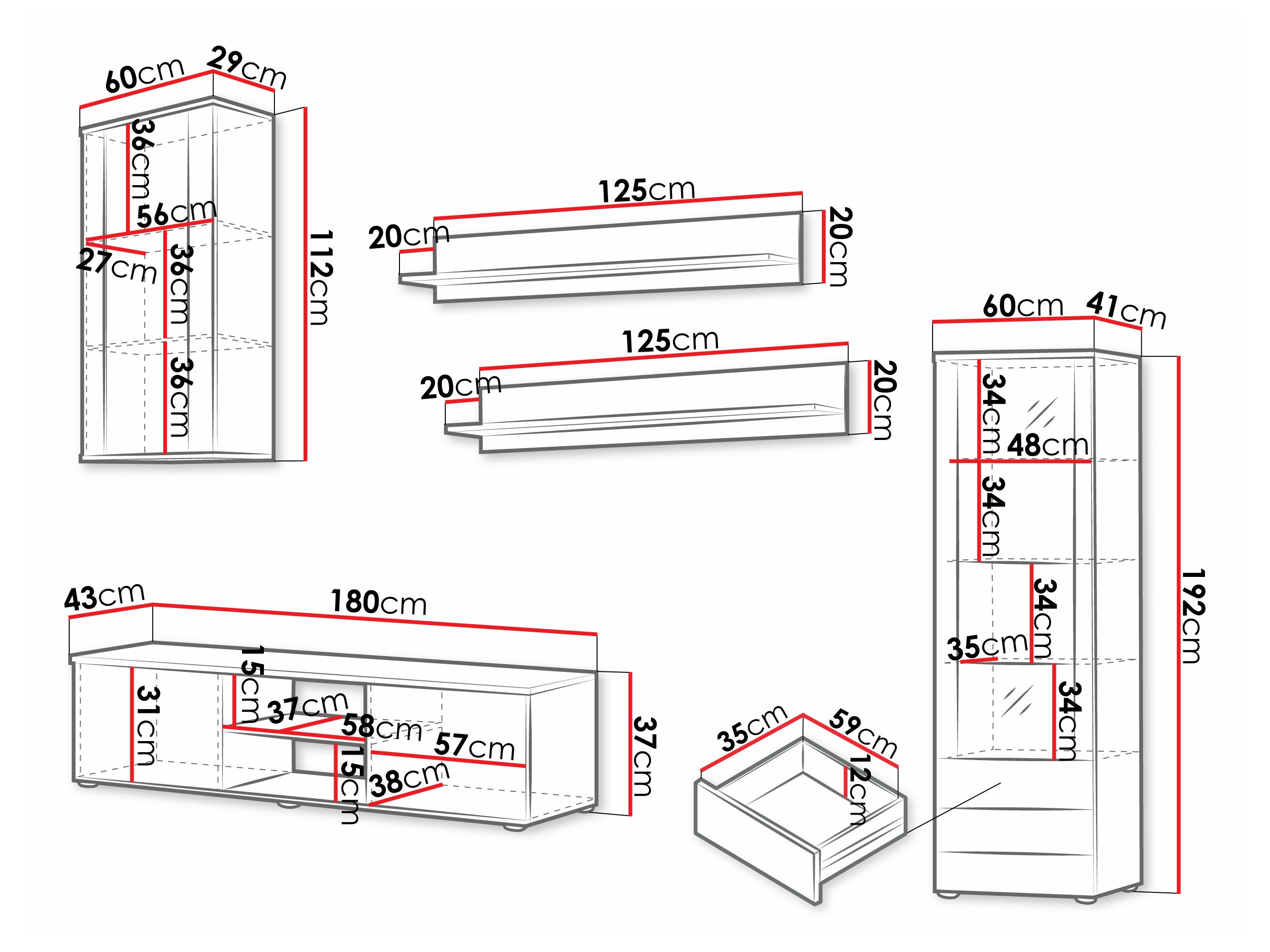 Wohnzimmer-Sets Tornola 114 (Schwarz + Schwarz glänzend)