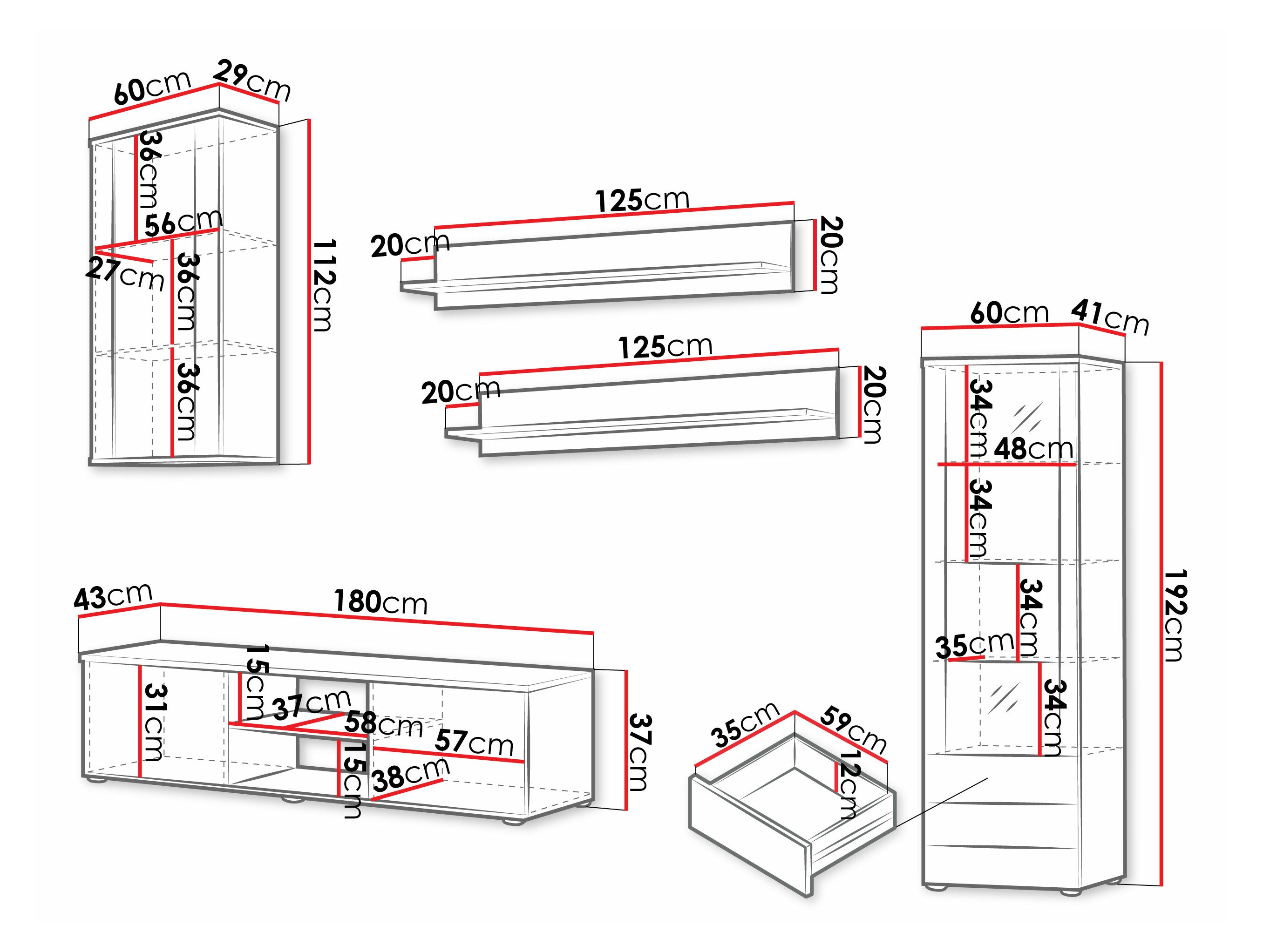 Wohnzimmer-Sets Tornola 114 (Weiß + Weiß glänzend)
