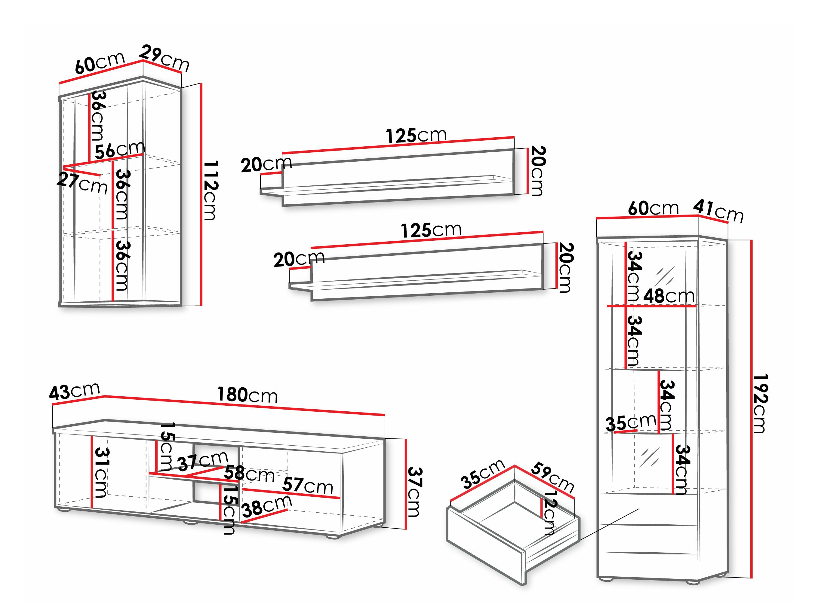 Wohnzimmer-Sets Tornola 114 (Weiß + Weiß glänzend)