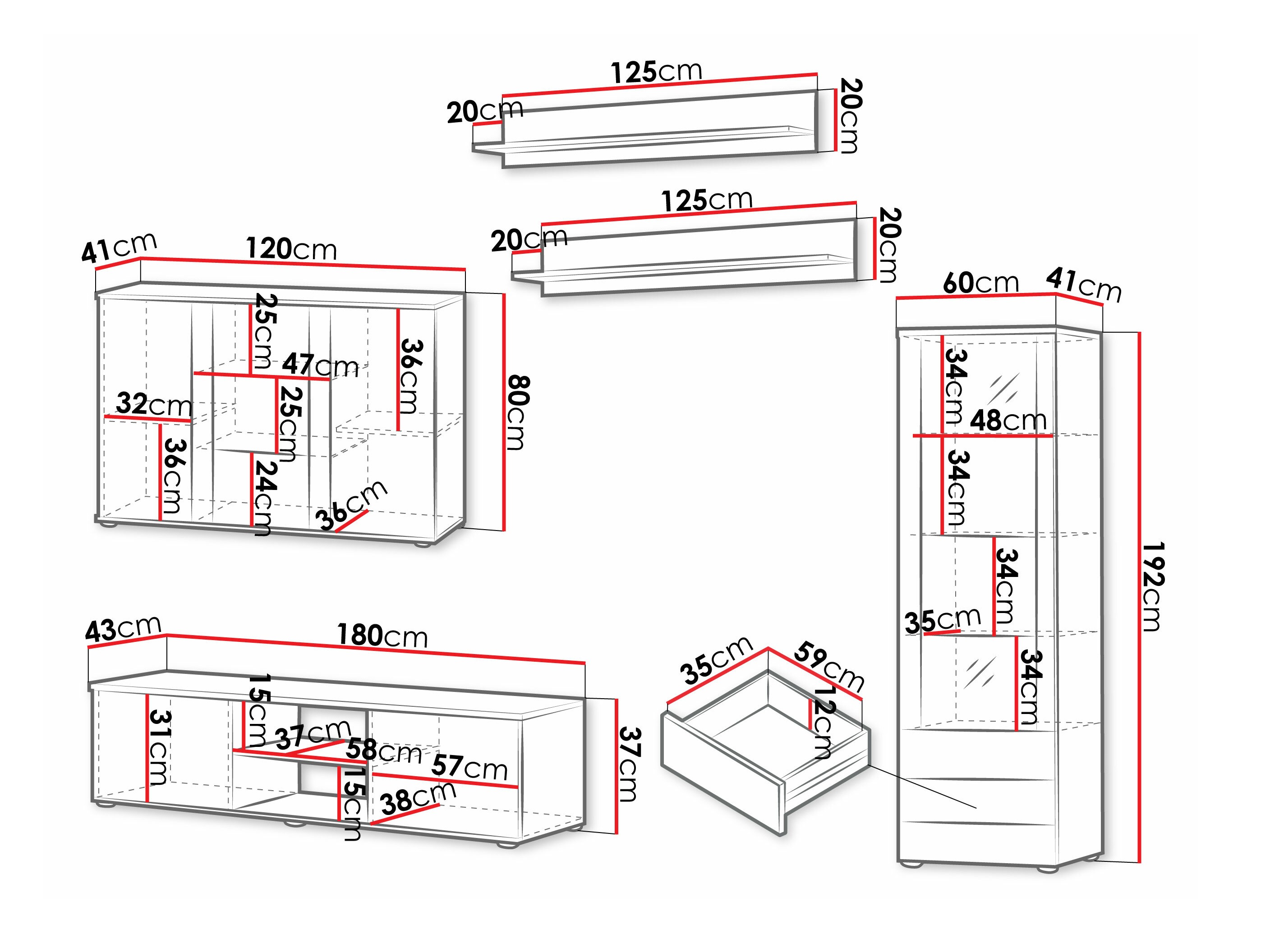 Wohnzimmer-Sets Tornola 116 (Schwarz + Schwarz glänzend)
