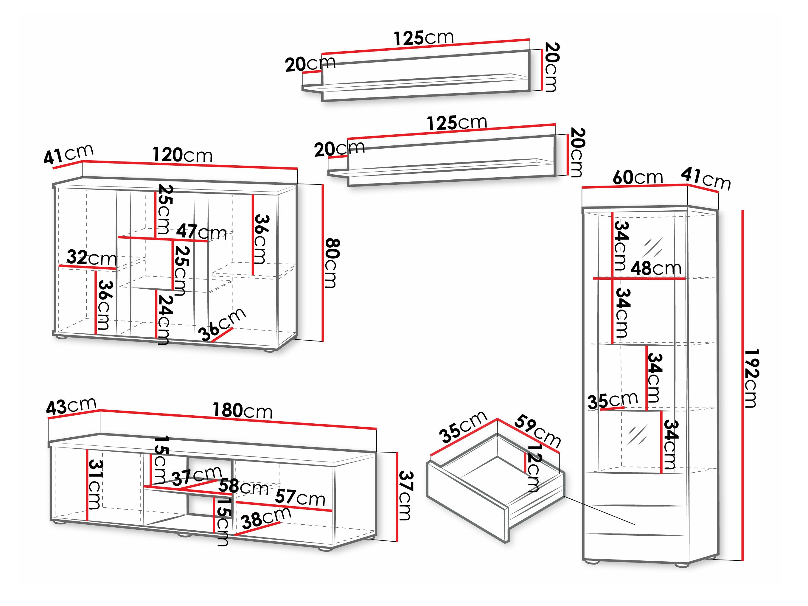 Wohnzimmer-Sets Tornola 116 (Weiß + Weiß glänzend)