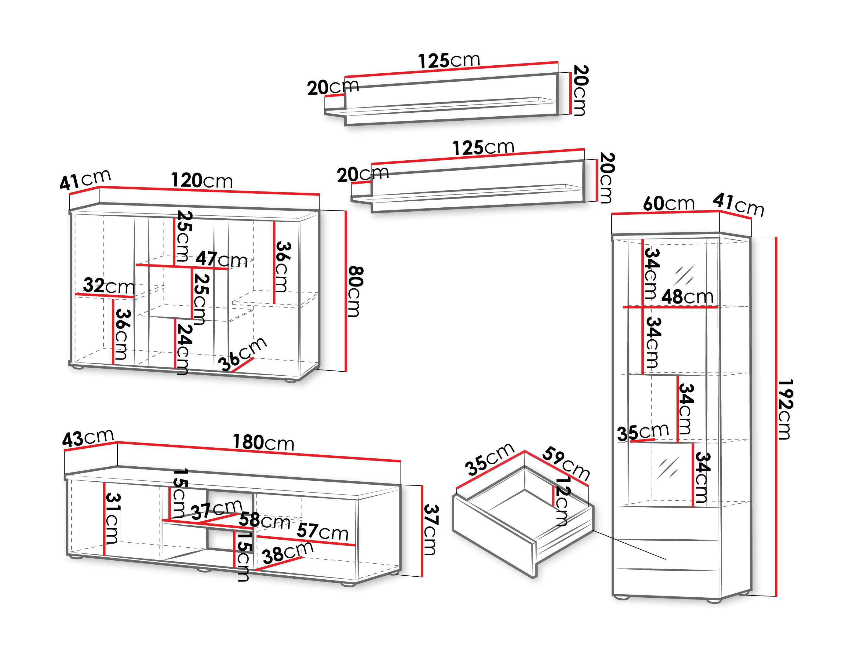 Wohnzimmer-Sets Tornola 116 (Weiß + Weiß glänzend)
