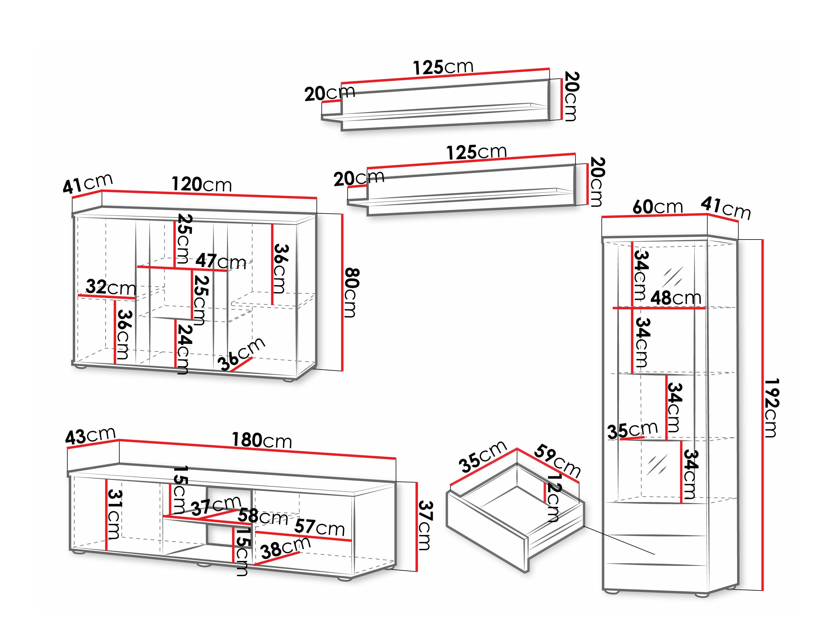 Wohnzimmer-Sets Tornola 116 (Weiß + Weiß glänzend)