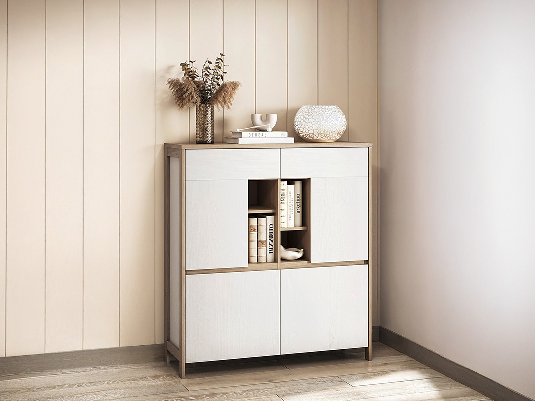 Sideboard Fermaru 106 (Weiß + Eichenholzoptik)