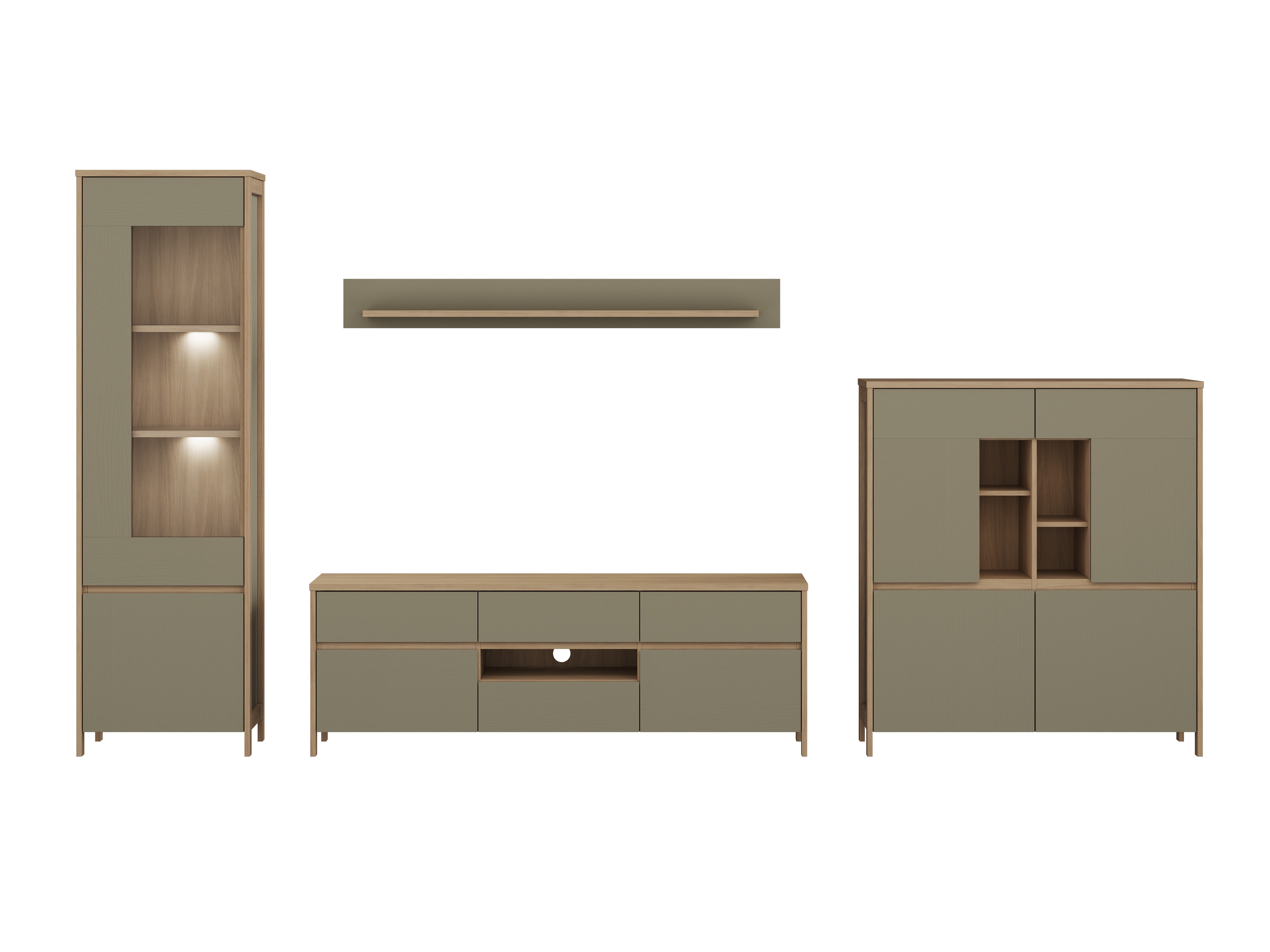 Wohnzimmer-Sets Fermaru 110 (Staubiges Grün + Eichenholzoptik)