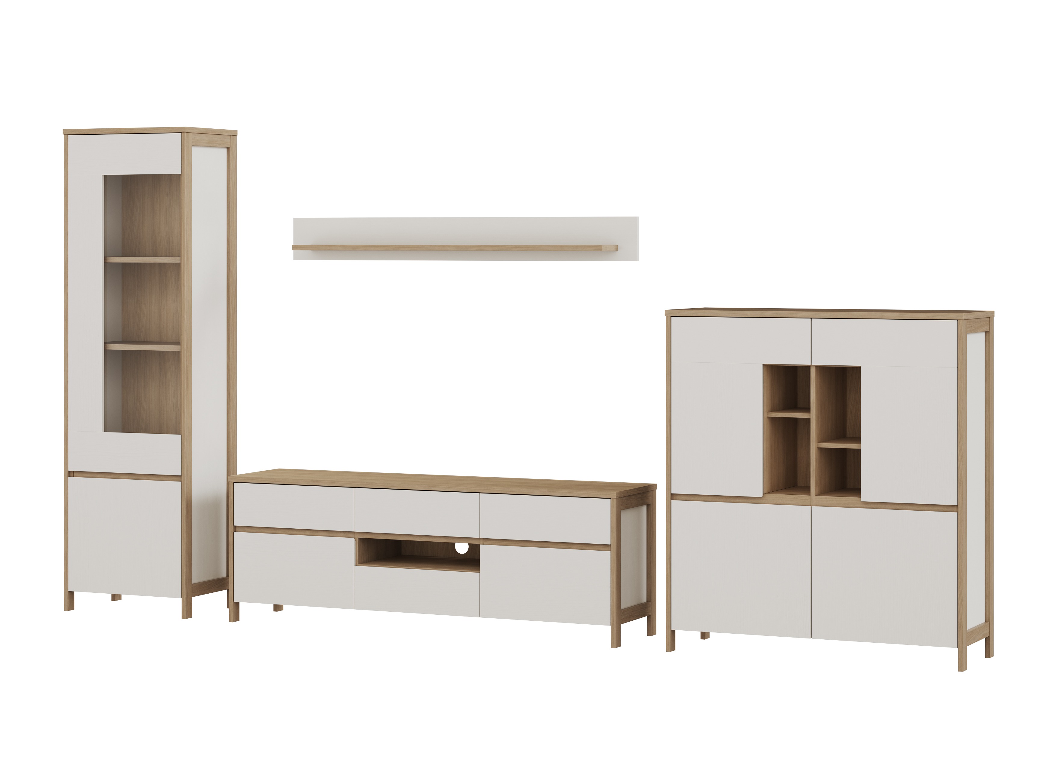 Wohnzimmer-Sets Fermaru 110 (Weiß + Eichenholzoptik)